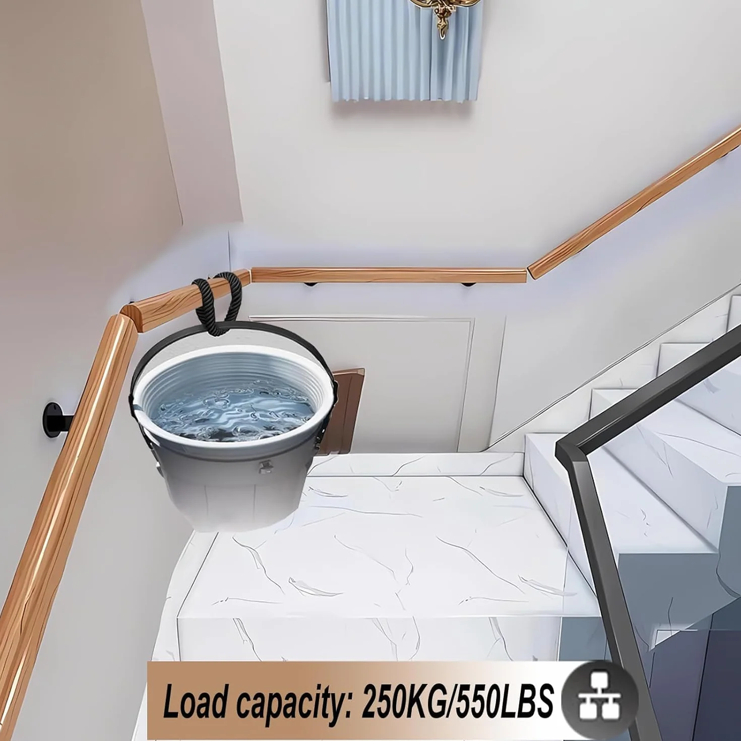 Pasamanos De Escalera De Madera De 50-600 Cm, Apoyabrazos De Seguridad Para Personas Mayores Montados En La Pared, Parapeto Para Pasillos, Barandillas Para Terrazas De Lofts (C, 50cm)