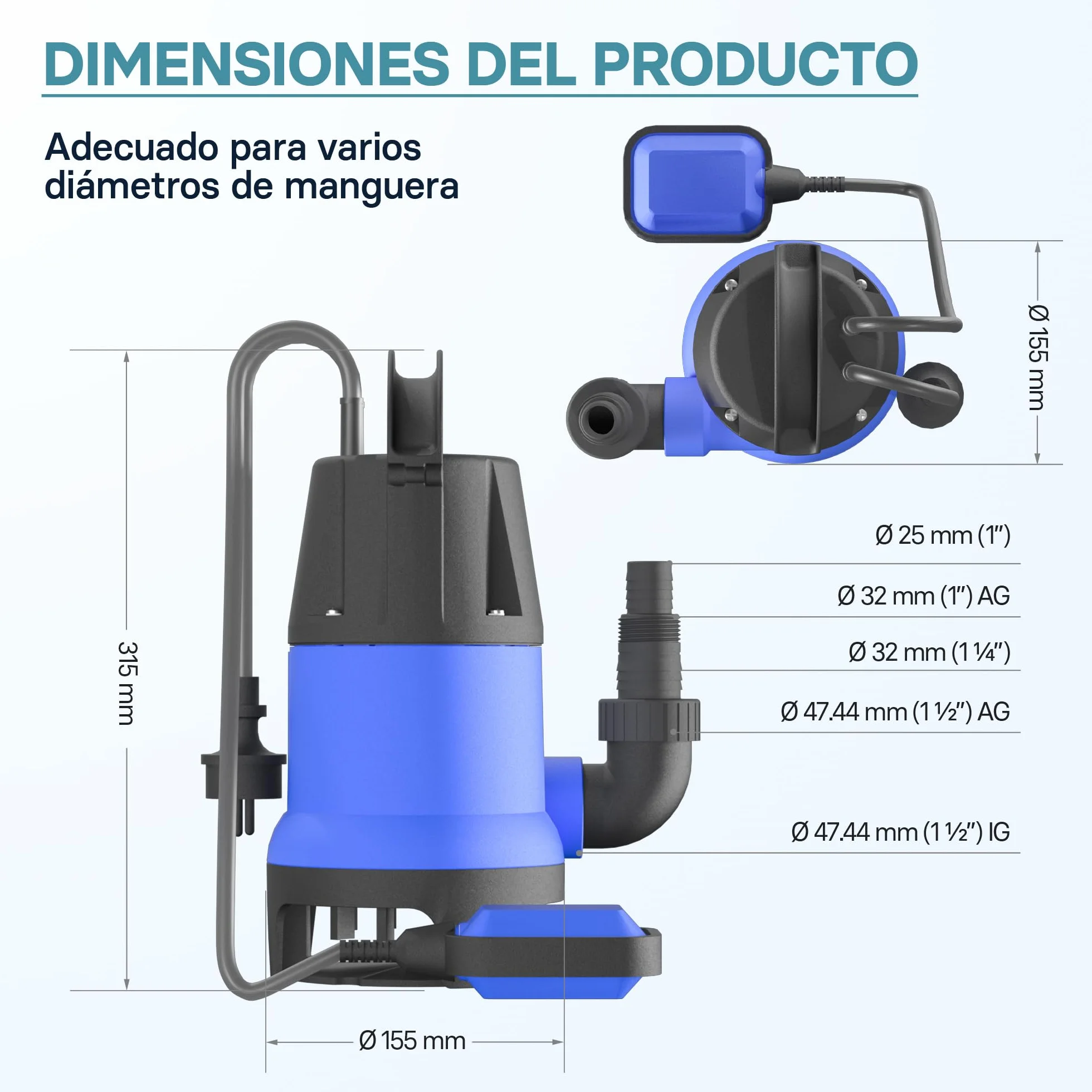 WilTec Bomba sumergible de Plástico para aguas sucias 400W 7500 litros/h Jardín Pozos Drenaje Bombeo agua Extracción agua