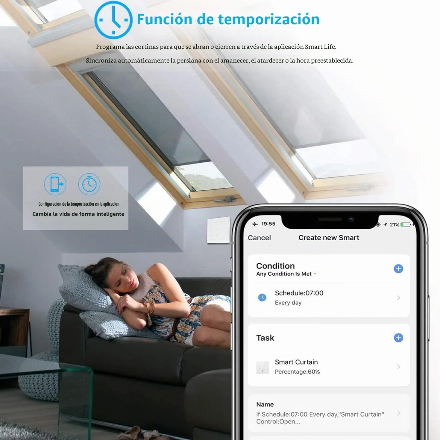 SMARTERCURRY Interruptor de persiana enrollable WLAN [6.1Gen], interruptor inteligente temporizador, seguridad para niños, control de persianas enrollables compatible Alexa/Google, 1 pieza | Blanco