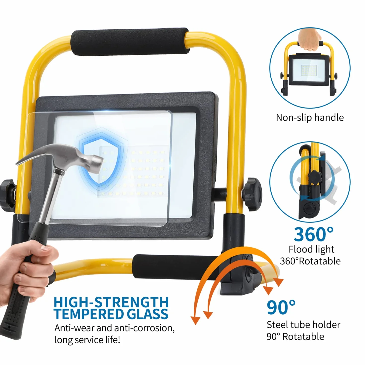 Aigostar Foco de Trabajo LED 30W,6500K Luz Blanca, 2740LM Luz de Trabajo con Giratorio 360º,Cable de 1.8M para Uso en Interiores y Exteriores,para Obra, Taller, Garaje, 2 piezas