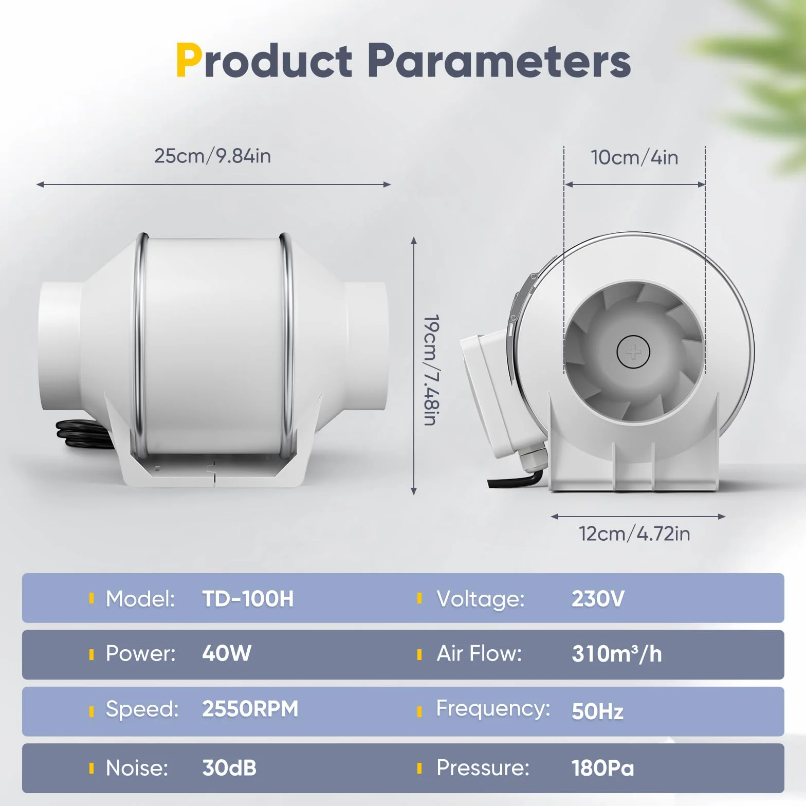 Extractor de aire para baño 310 m³/h control de velocidad variable