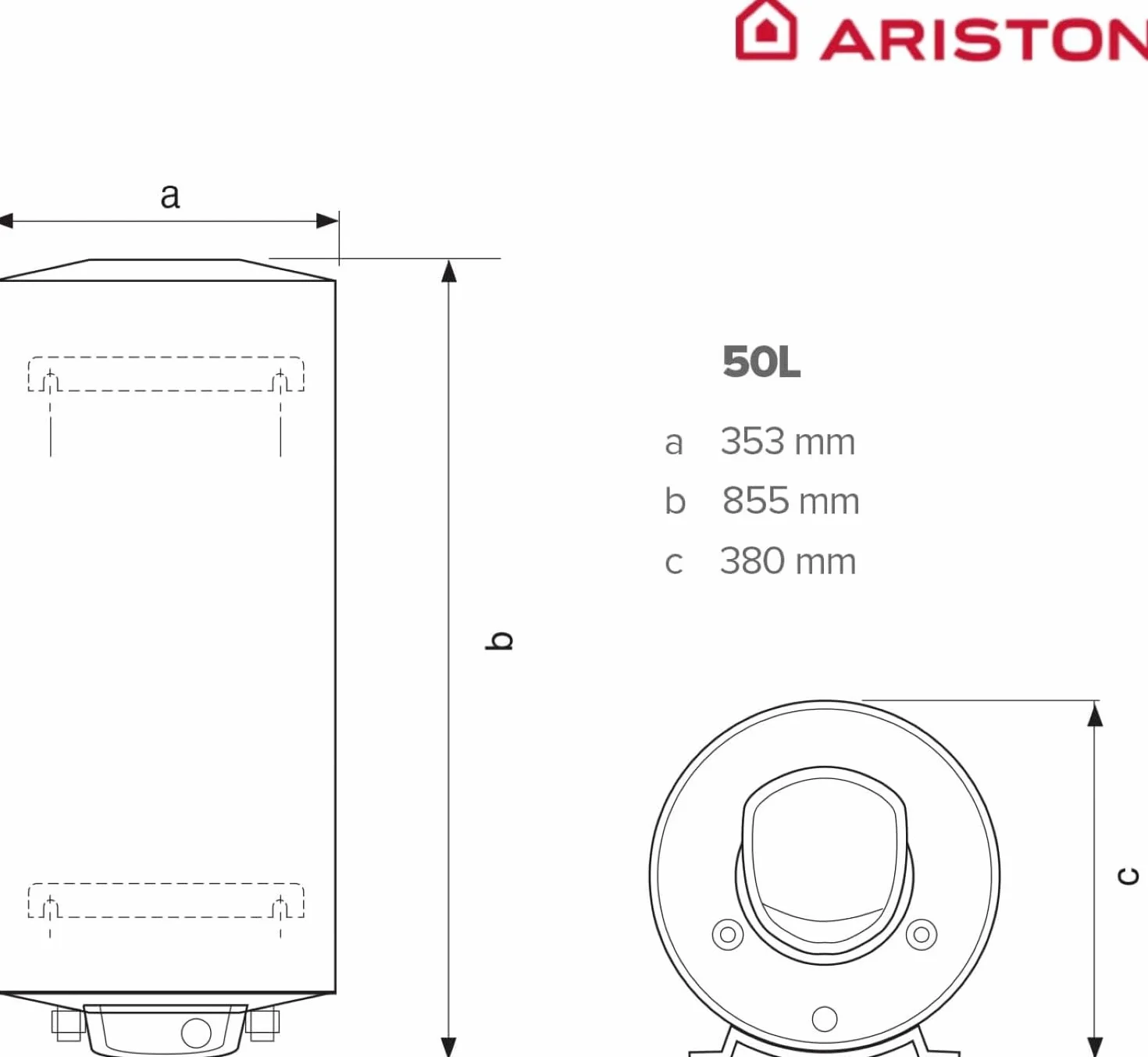 Ariston, Fleck Bon - Termo Eléctrico 50 Litros, Calentador de Agua Eléctrico Horizontal/Vertical Seguro y Eficiente 35.3x38x85.5cm, Calentadores para Instalación en España - Eficiencia B, Rango (A+/F)