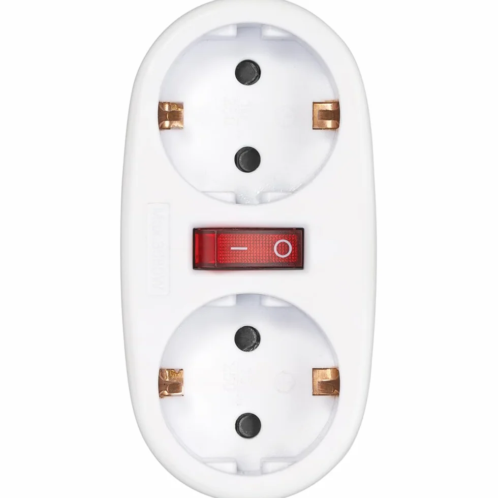 SIMON Adaptador con Interruptor 2 Tomas Frontales 16A 250V 3680W Enchufe Múltiple Compacto Blanco