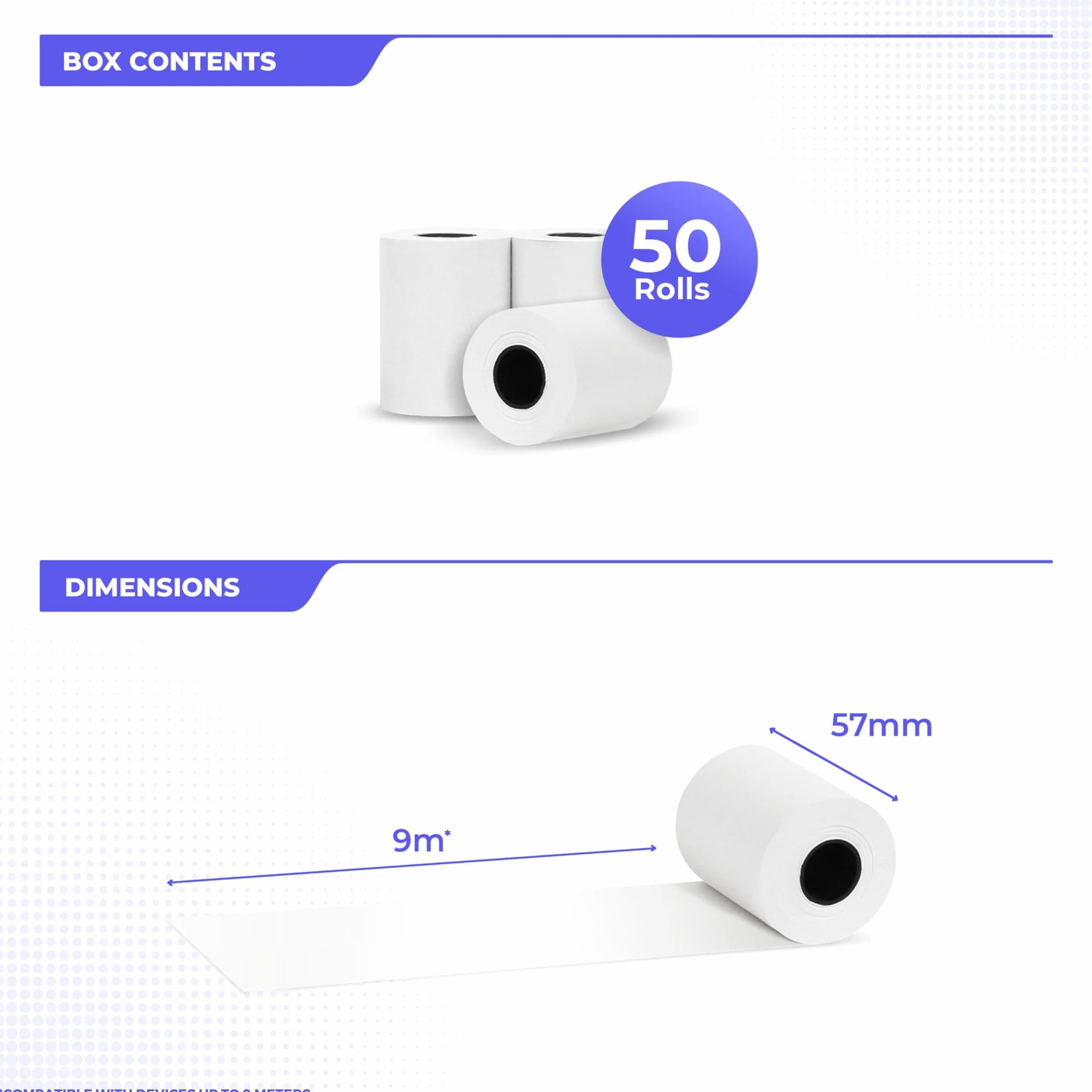 Rollos Papel Datafono Térmico 57x30x12mm para todos los TPV y las impresora térmica - Rollo papel térmico 57mm x 30mm x 9m - Ideal para máquinas de tarjetas de Crédito - Papel TPV [50x]