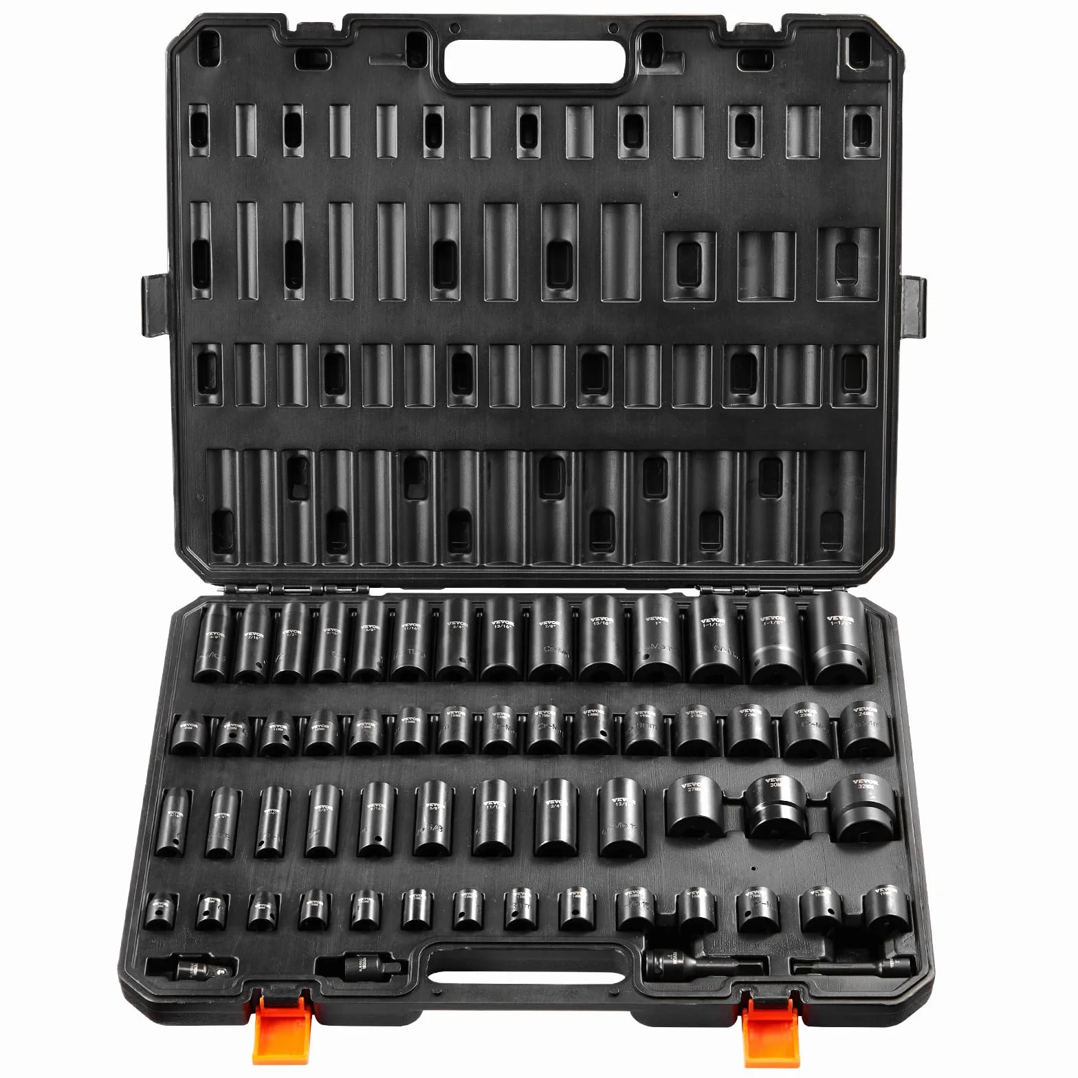 VEVOR Juego de Vasos de Impacto 1/2" 3/8" Juego de Vasos de Impacto Métricos 59 piezas 6-32 mm Acero de Aleación CR-Mo 6 Puntos Marcas de Tamaño Fáciles de Leer para Reparación de Automóviles
