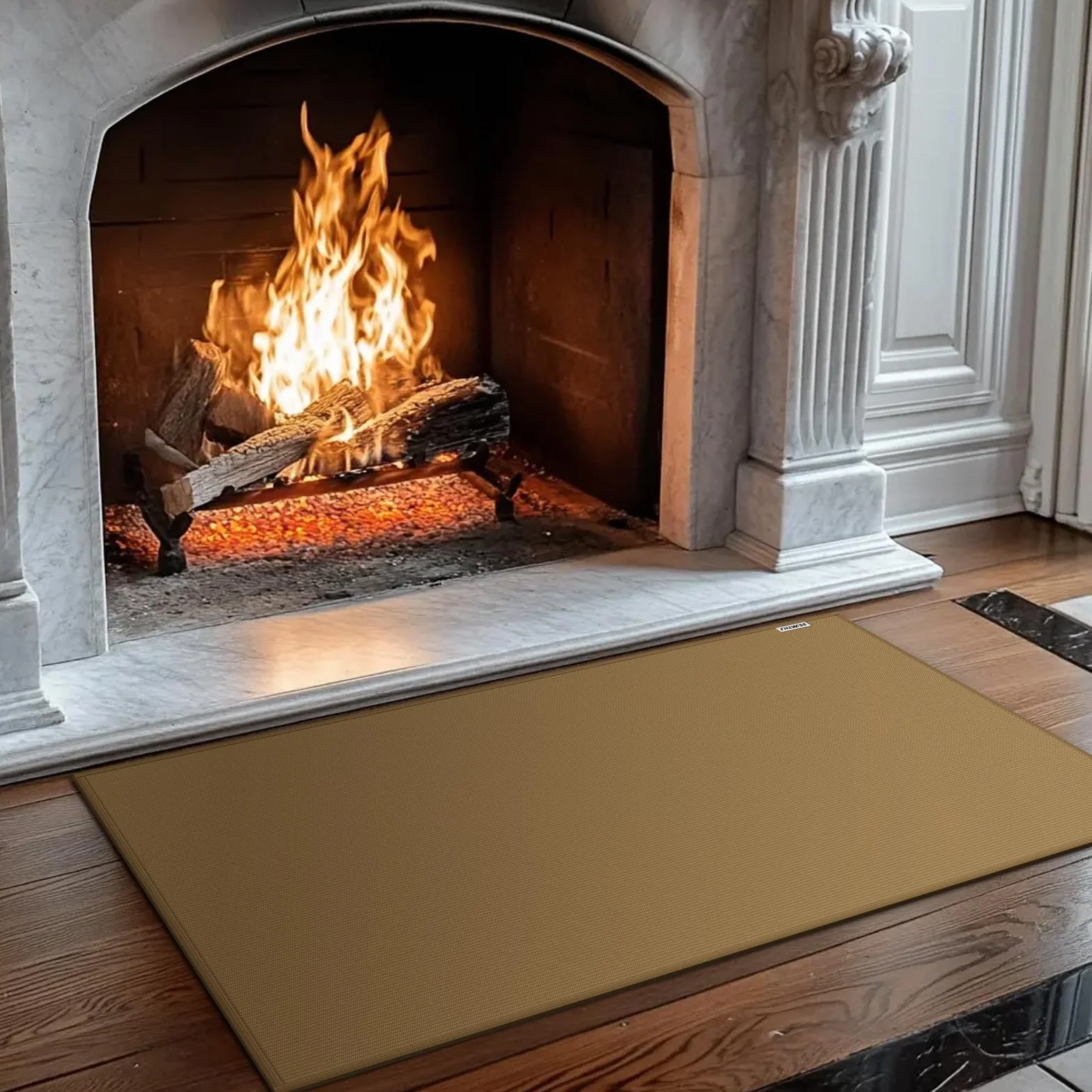 Alfombra ignífuga para chimenea 105x60 cm marrón