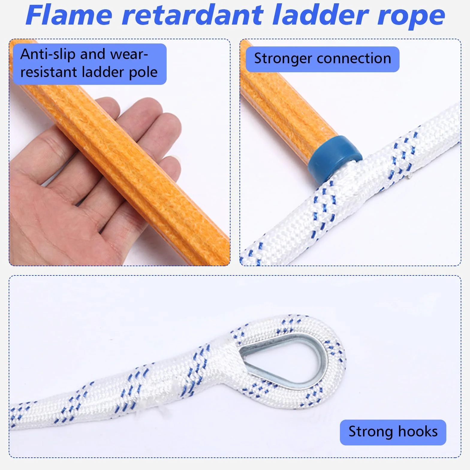 Escalera de cuerda de escape de incendios, cuerda de rescate portátil de seguridad de emergencia, escalera de evacuación de nailon suave multiusos, para ventana de casa, balcón, barandilla, casa de