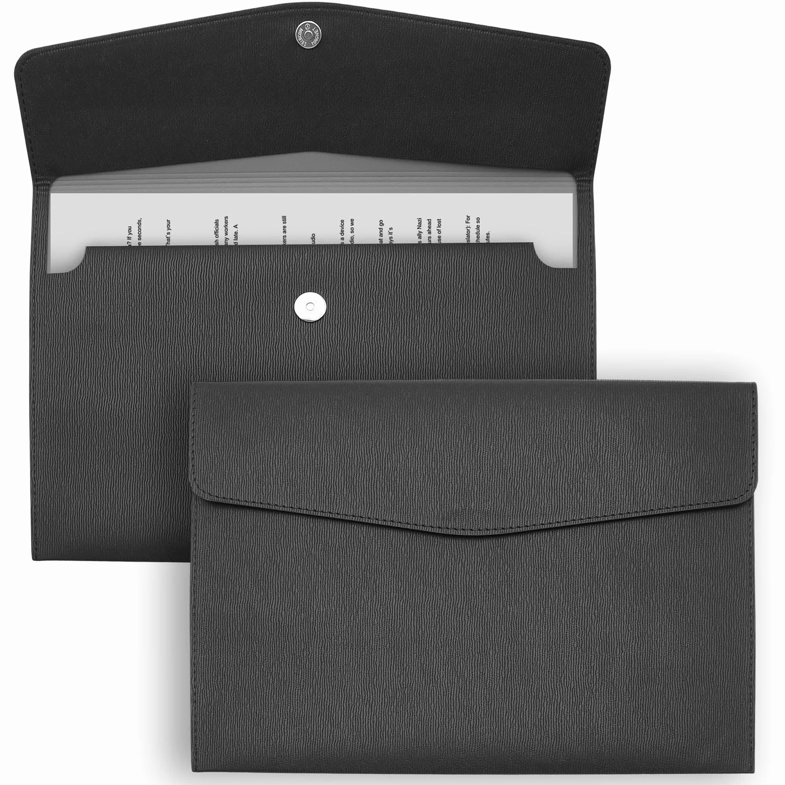 Carpeta de Documentos A4 Cuero PU con Cierre Magnético, Carpeta Organizadora para Archivos (Negro)