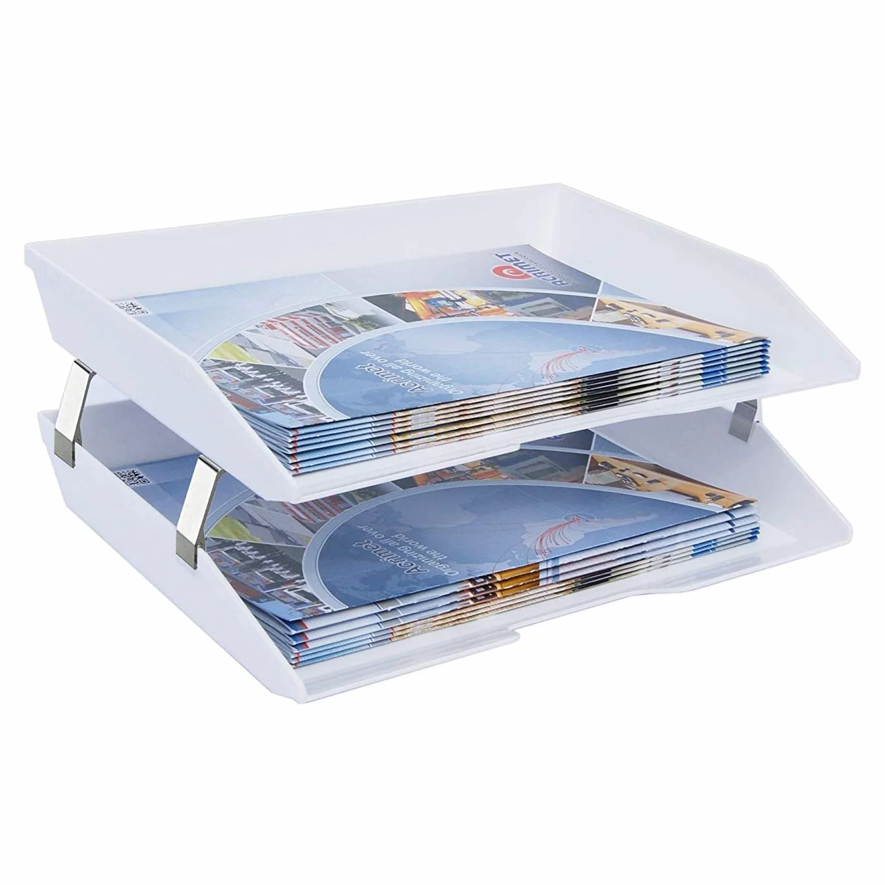 Acrimet Bandeja de 2 Niveles para Cartas Carga Lateral A4, Organizador de Archivos de Escritorio, Plástico Blanco
