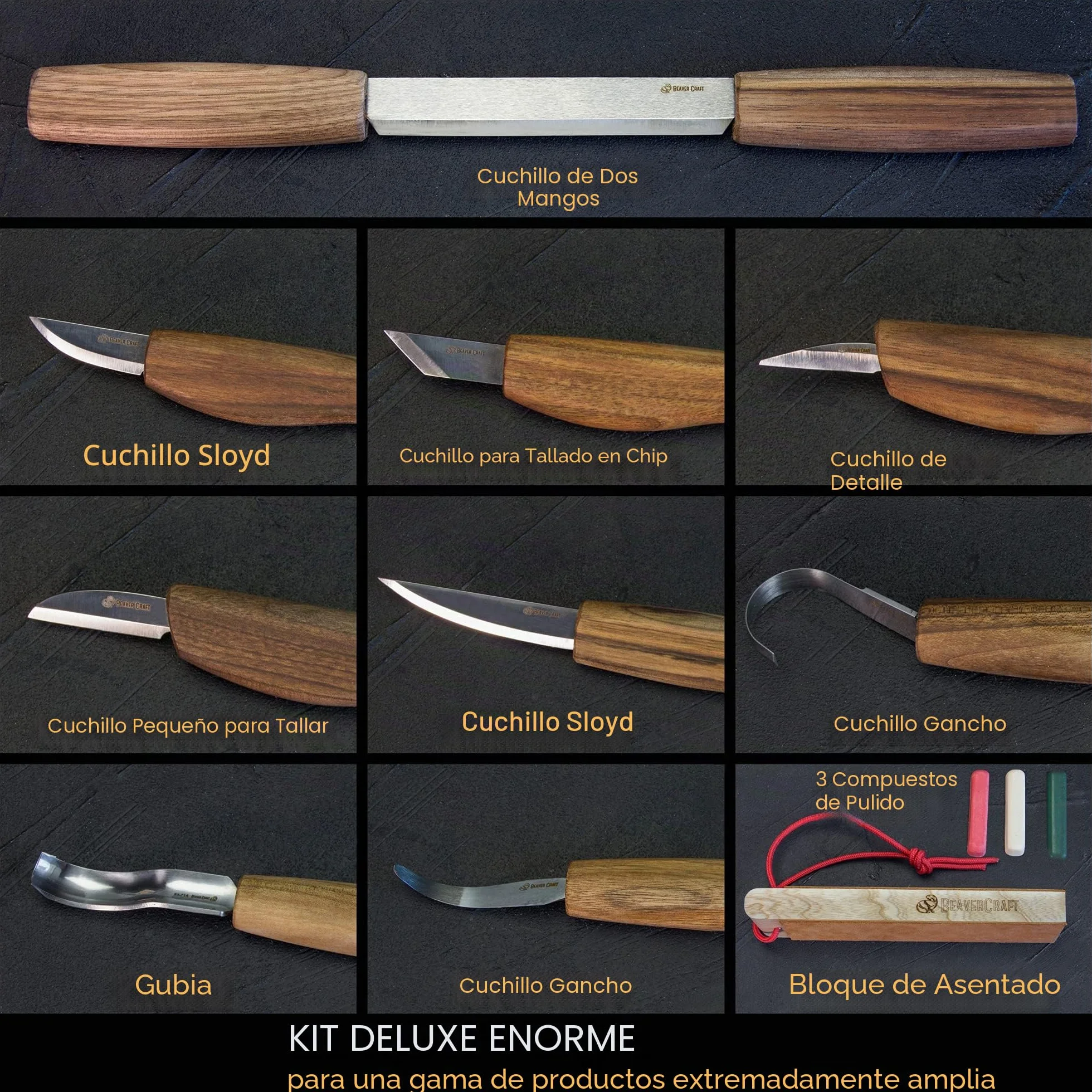 BeaverCraft S50X Juego de Tallado de Madera Cuchillos para Tallar Cucharas Principiantes Profesionales