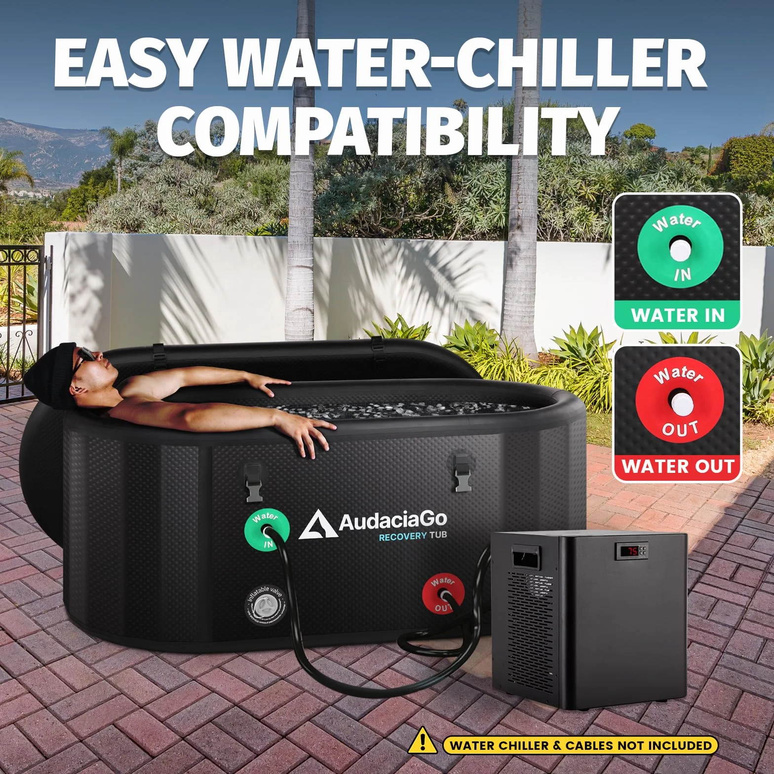 Bañera de hielo XXL para atletas, compatible con enfriadores de agua, tina inflable de 216 galones con tapa aislada, termómetro, alfombrilla absorbente de agua, portátil para recuperación en