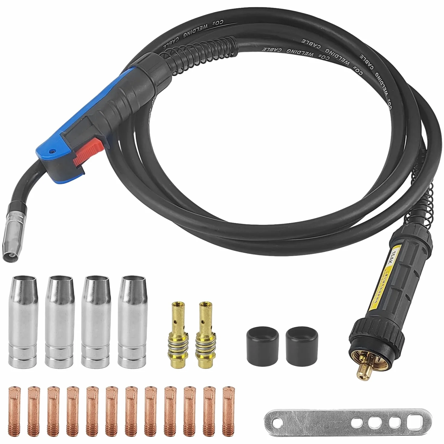 22 Piezas Pistola de Soldadura Kit, Pistola de Soldar de 4 m con Biela, Punta de Contacto y Llave para Puntas de Contacto, 15 AK Maquina de Soldar, para Soldador de CO2 (1)