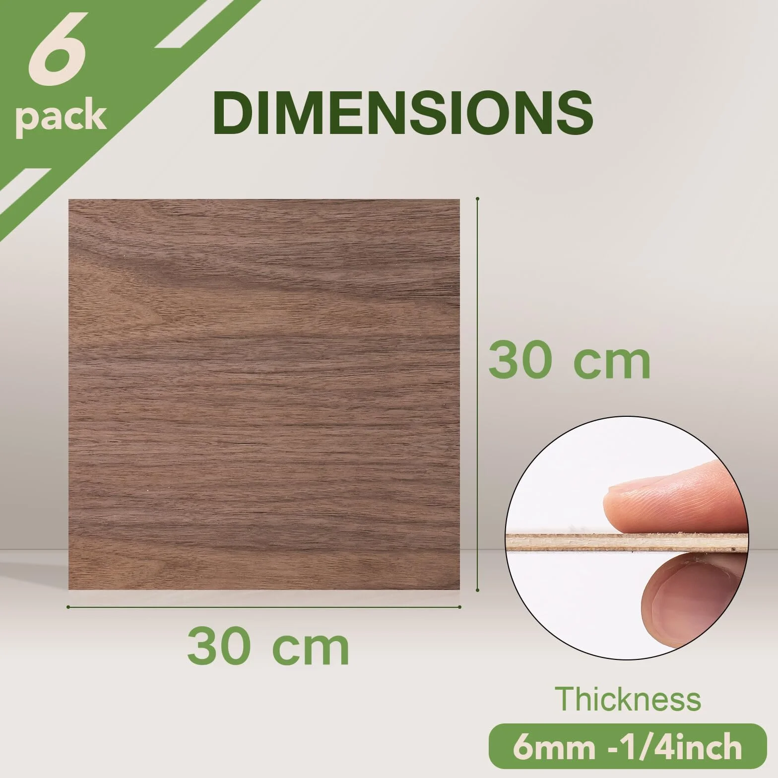 ROBOTIME Tablero Madera Contrachapada 6mm Nogal 30×30cm 6 Piezas Tablero de Madera a Medida Para Bricolaje,Pirograbado Corte por Laser CNC Router Modelado