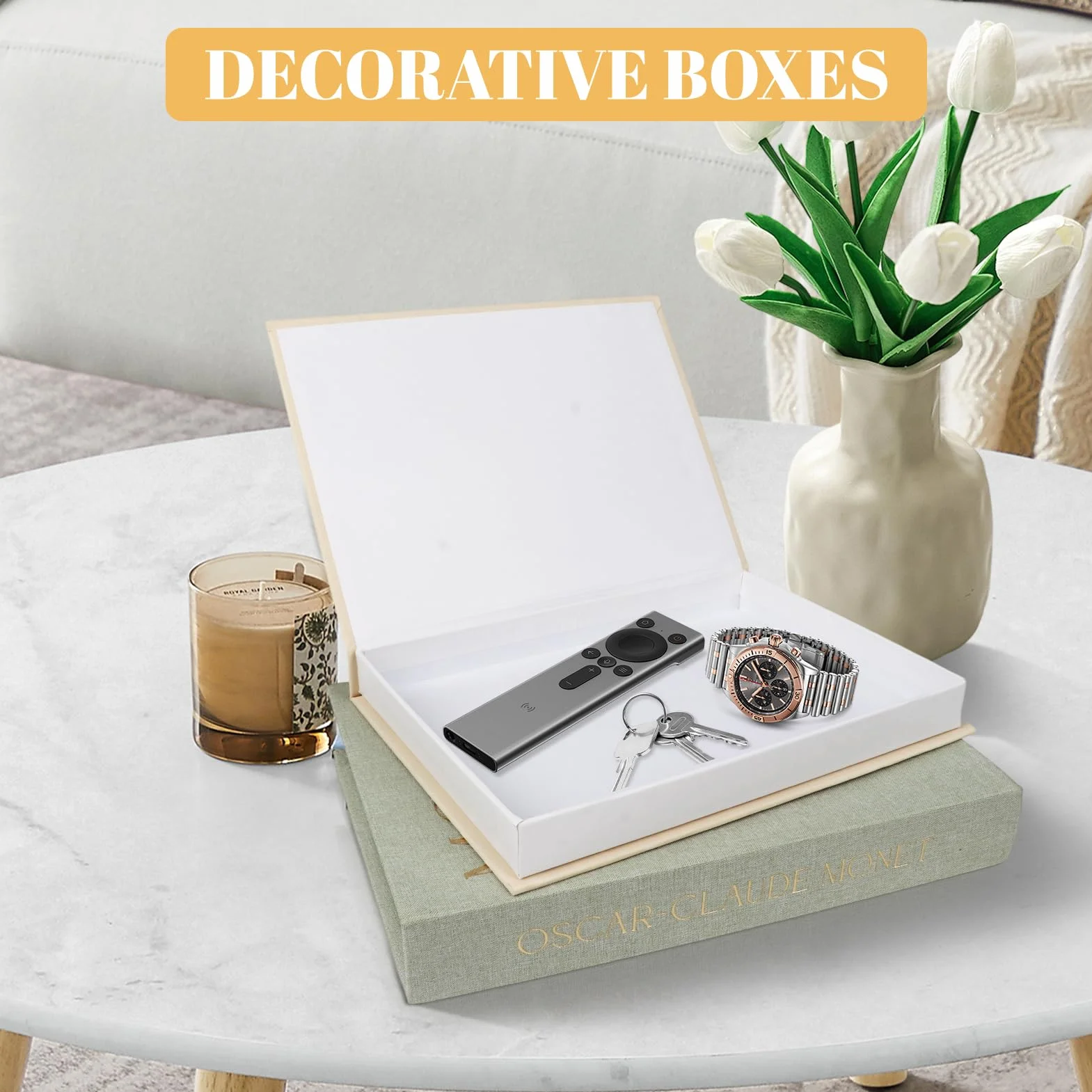 Conjunto de 3 Libros Decorativos Falsos, Caja de Almacenamiento de Lino para Estantería y Decoración del Hogar
