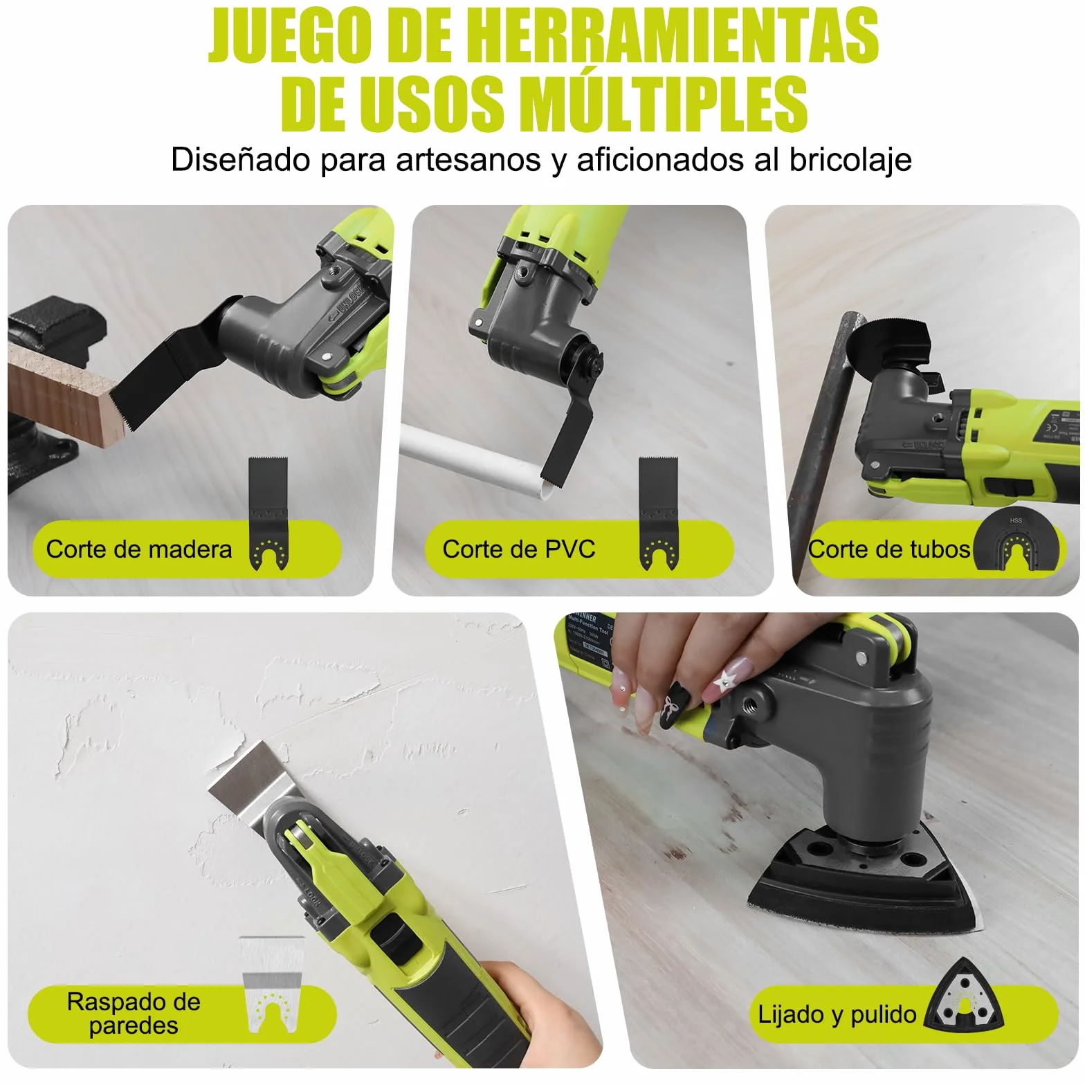 DEWINNER 300W Multiherramienta Oscilante con ángulo de oscilación de 3°, Herramientas Oscilantes con 6 Velocidades, 15000-22000RPM, 28 Accesorios, Herramienta Multifunción para Cortar, Lijar, Raspar