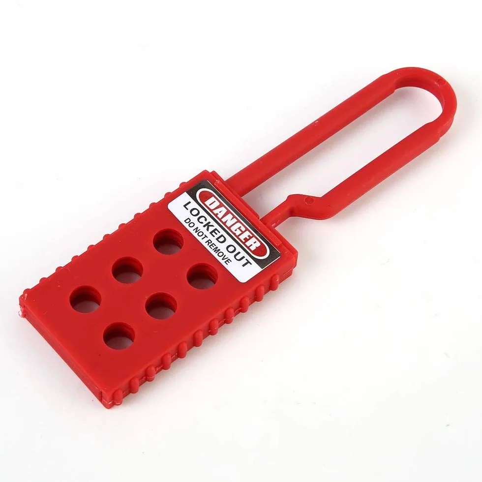 POFET 10Pcs Cerrojo de bloqueo y etiquetado, Cerrojo de acero revestido de vinilo (6 orificios) - Rojo