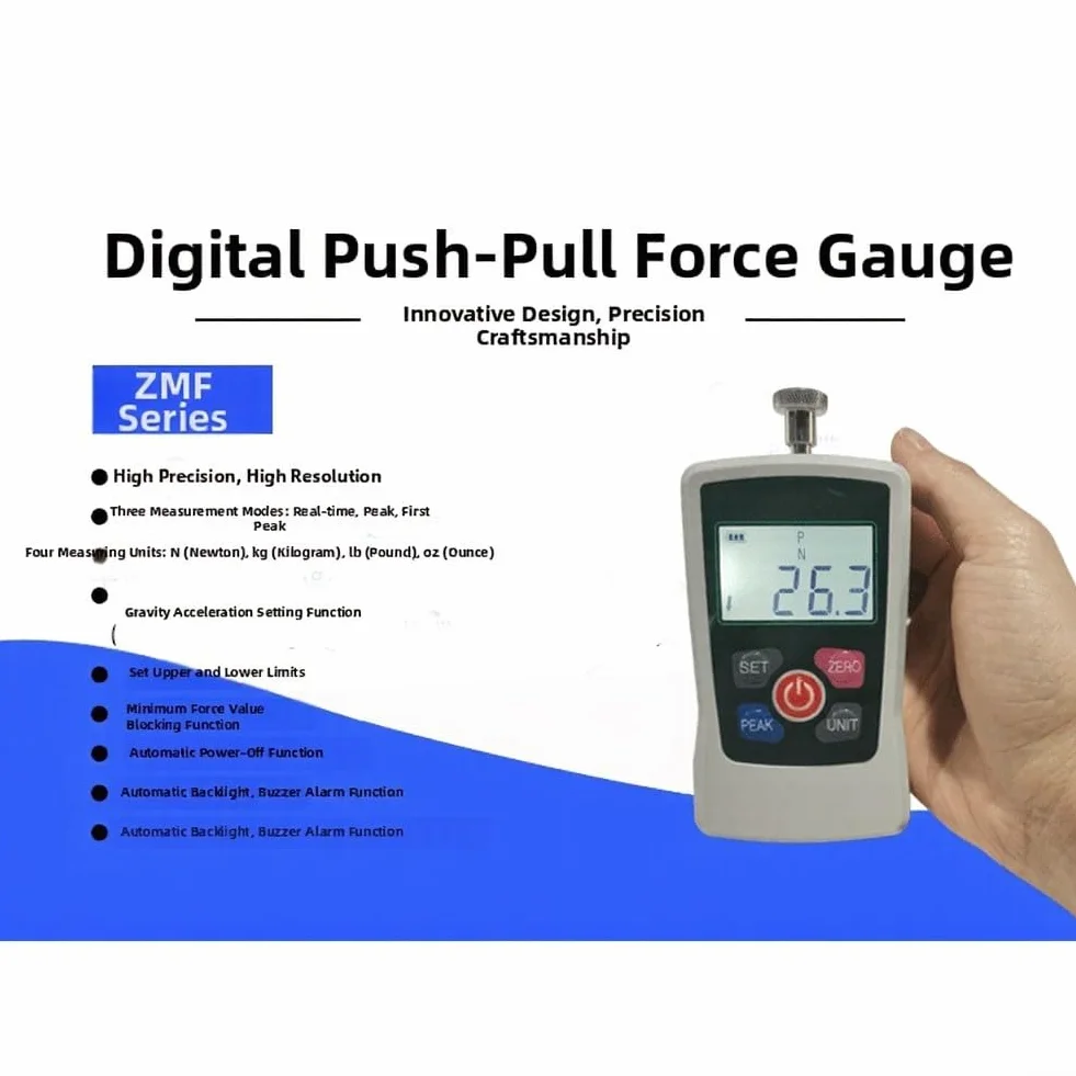 Medidor digital de fuerza de empuje y tracción 50 N con alarma de retroiluminación para control de calidad y pruebas de materiales, 124 x 60 mm (50 N)