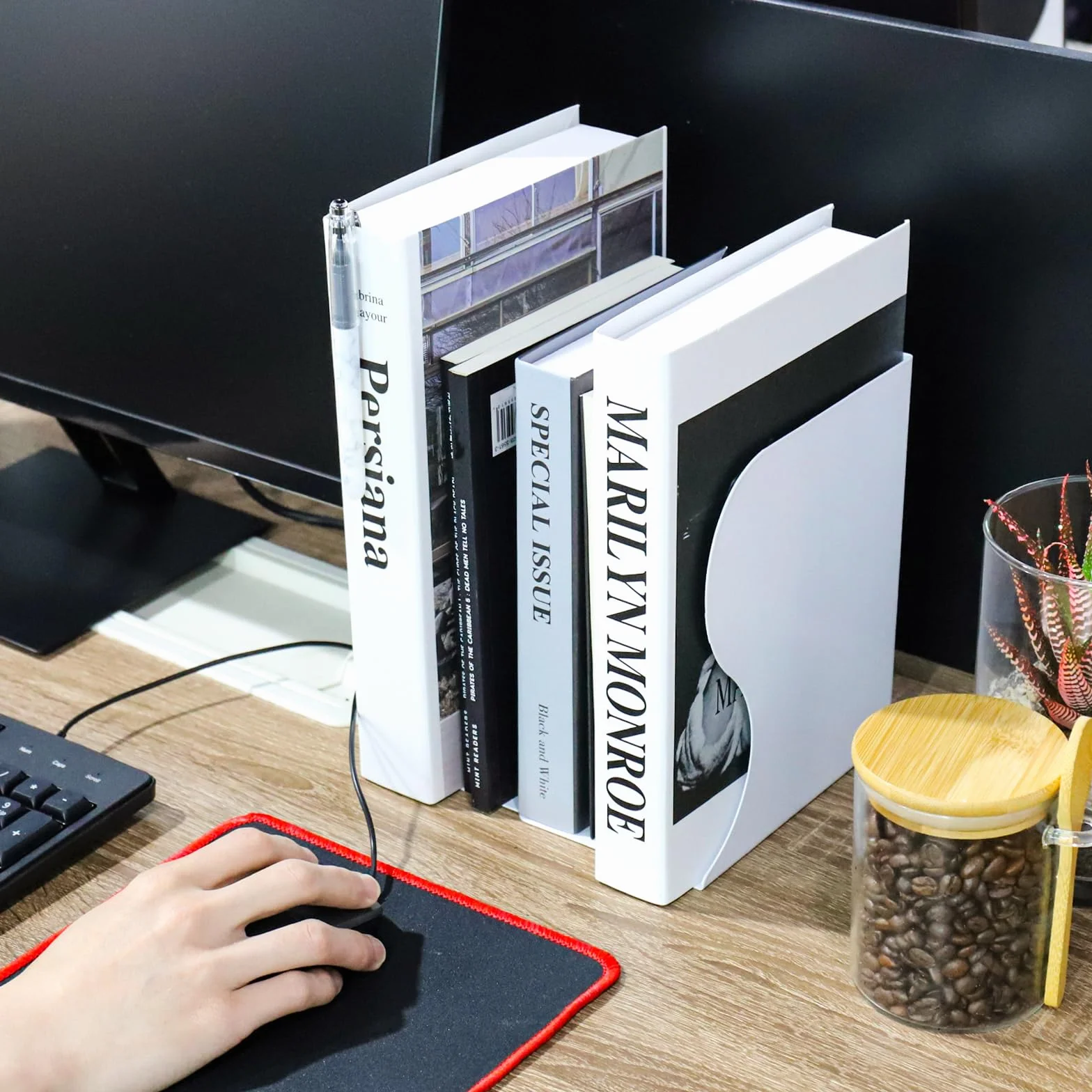 Sujeta Libros Estantería Telescópico de Metal Organizador de Escritorio Extensible Blanco