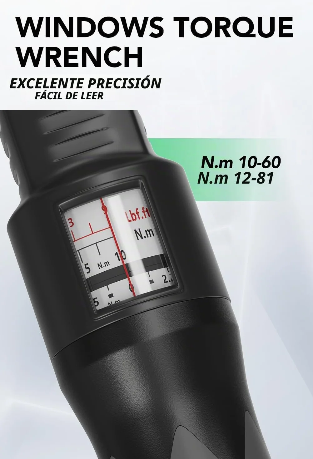 Llaves Dinamométricas de 3/8", 10-60 NM Llave de Torque, Precisión de Error ±3%, Click Llave Dinamométrica con Cabezal de Trinquete Reversible
