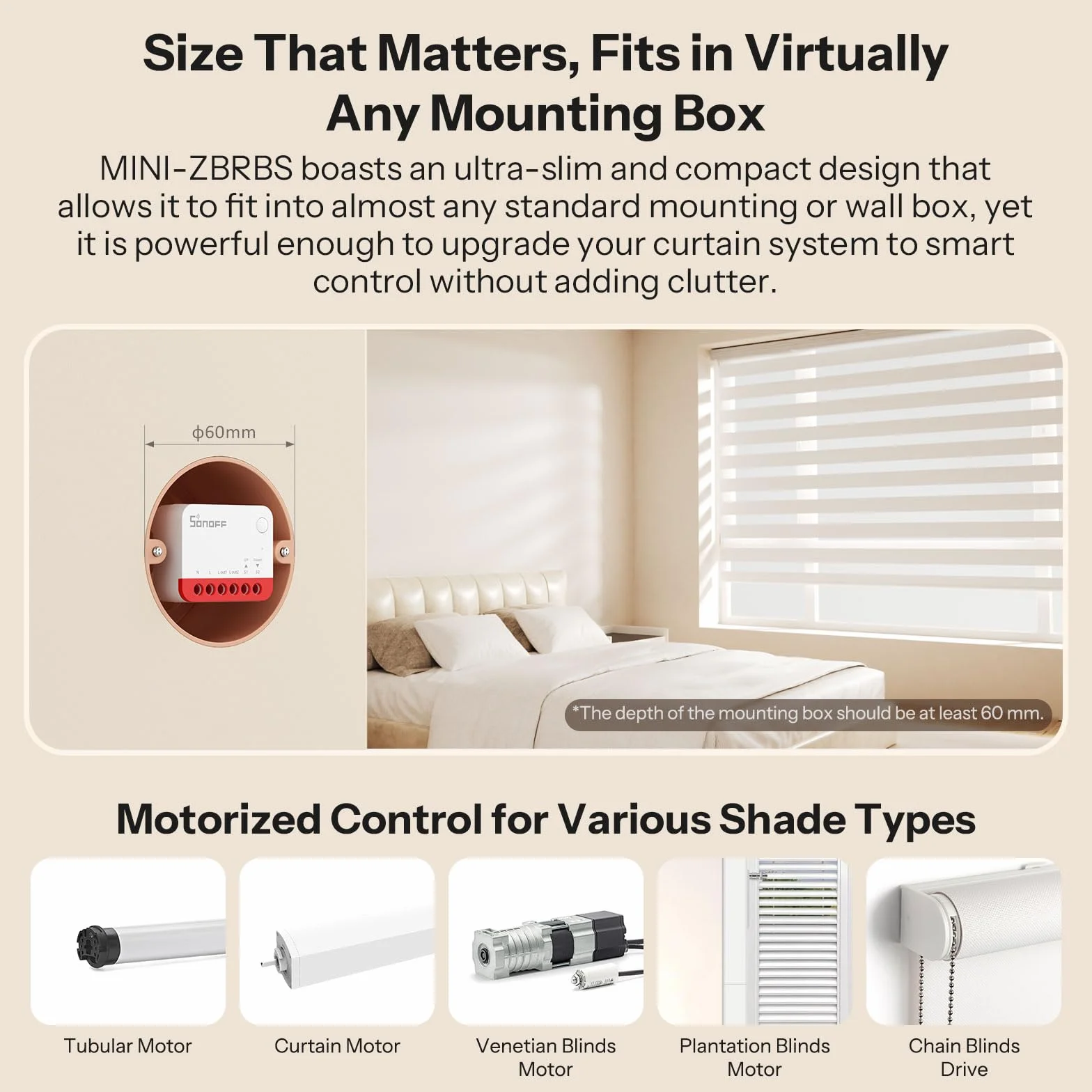 SONOFF Interruptor Zigbee para Persiana enrollable MINI-ZBRBS, Tamaño Mini, Control Porcentual, Repetidor Zigbee, Compatible con Alexa/Google Assistant/Home Assistant, Neutro Requerido, 1 Unidad