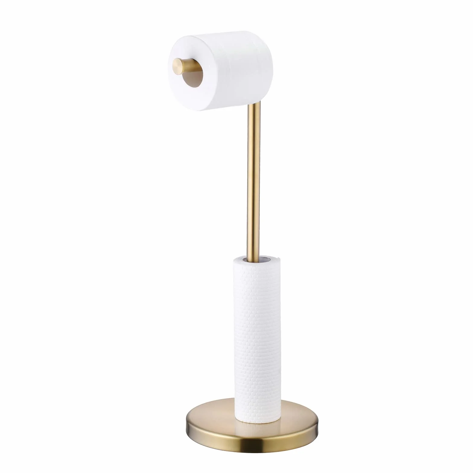 Soporte para Papel higiénico Dorado con Reserva, Soporte Independiente para Rollo de Papel higiénico, Moderno Acabado en Oro Cepillado, Acero Inoxidable Sus 304, Beelee BA7782BG