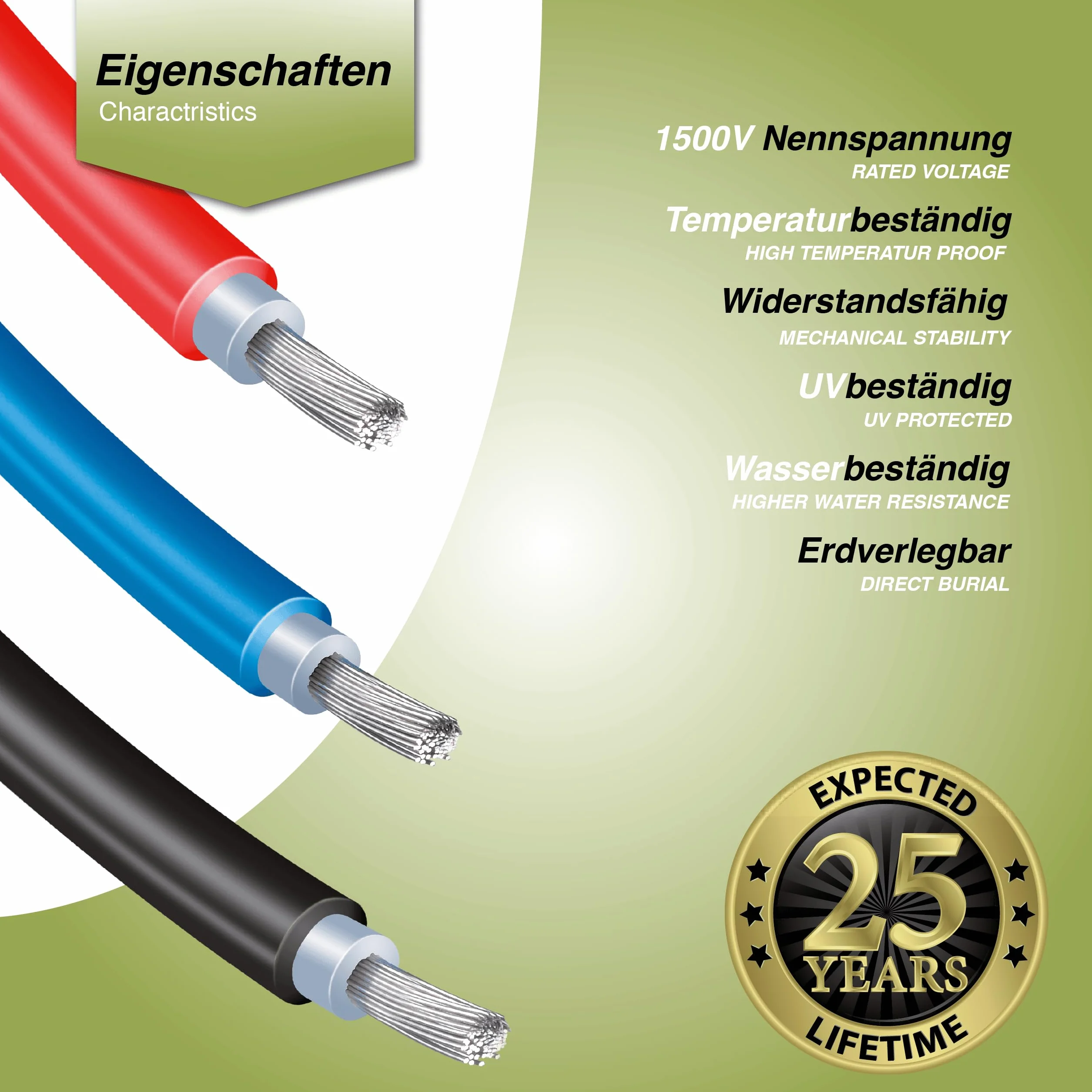 SOLARTRONICS Cable fotovoltaico 6 mm² 2 x 6 m Enchufe Solar Rojo/Negro Certificado Fabricado en Alemania