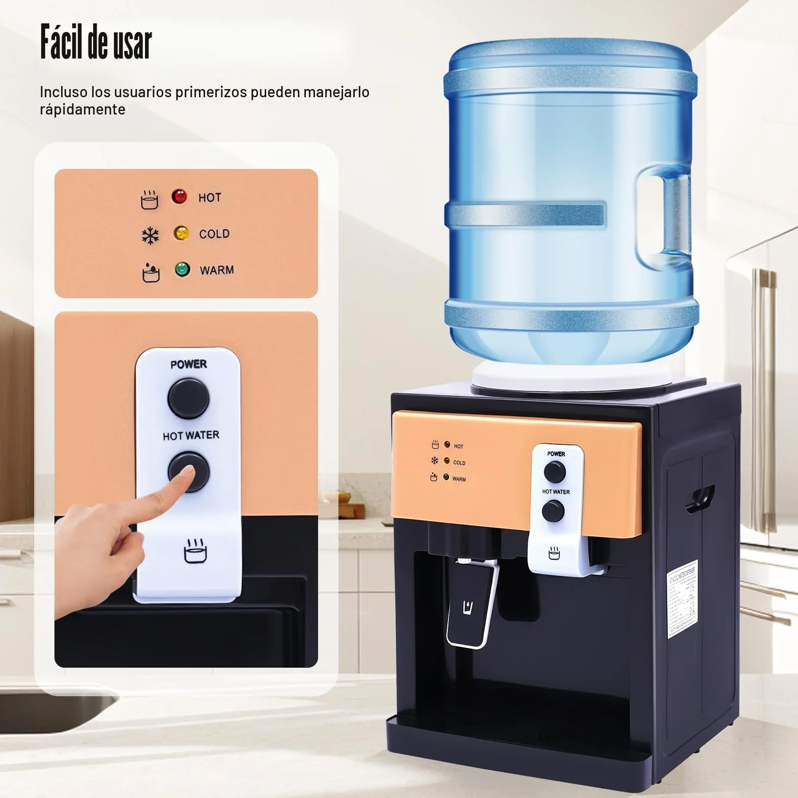 Fuente de agua caliente y fría eléctrica, dispensador de agua de mesa para oficina y cocina, acero inoxidable alimentario, calentamiento rápido 95°C, refrigeración 8°C, té, leche, café, compacto