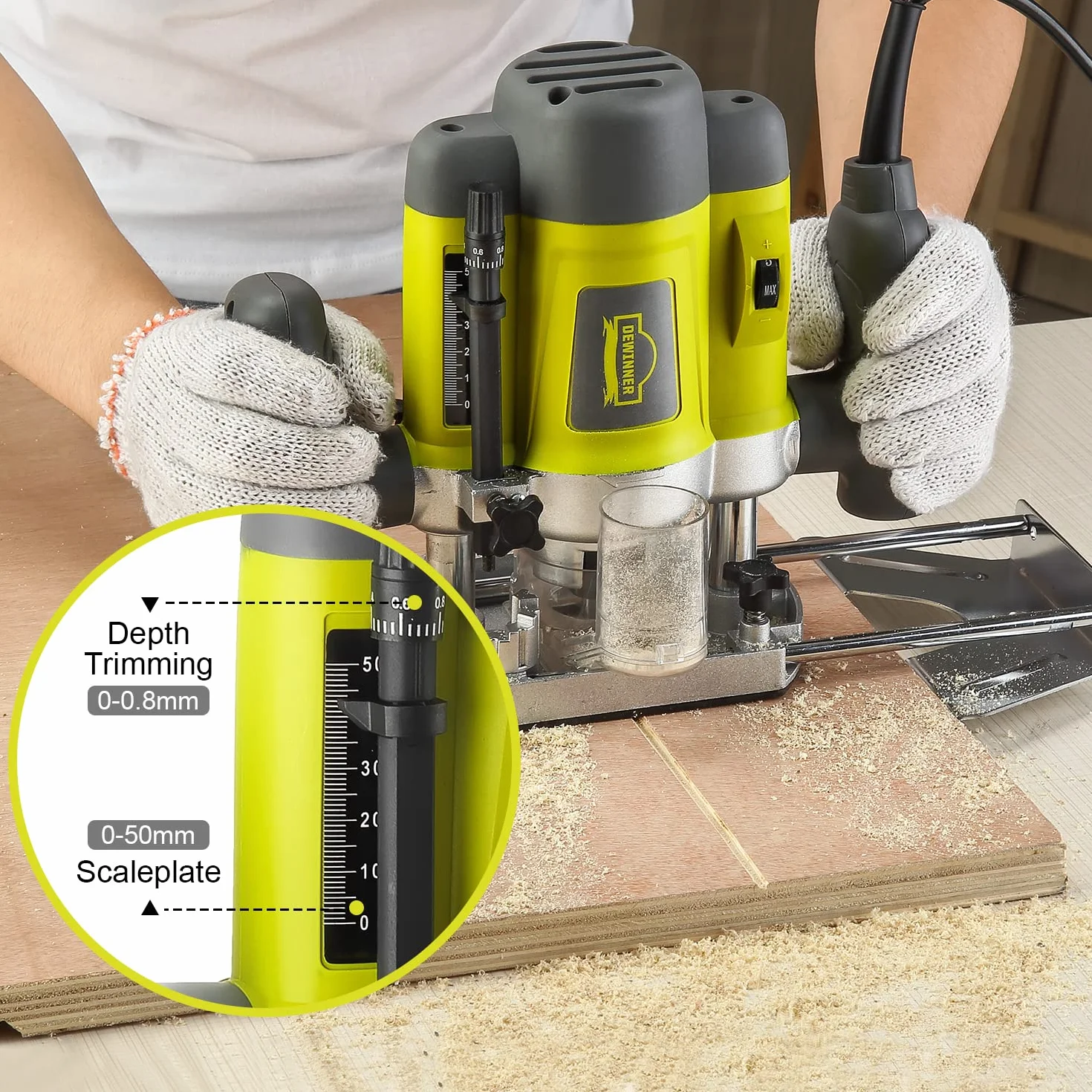 DEWINNER Fresadora eléctrica para madera,Carpinteros herramienta Fresadora 1200 W,16000-30000 RPM,12 accesorios de fresadoray y estuche de transporte