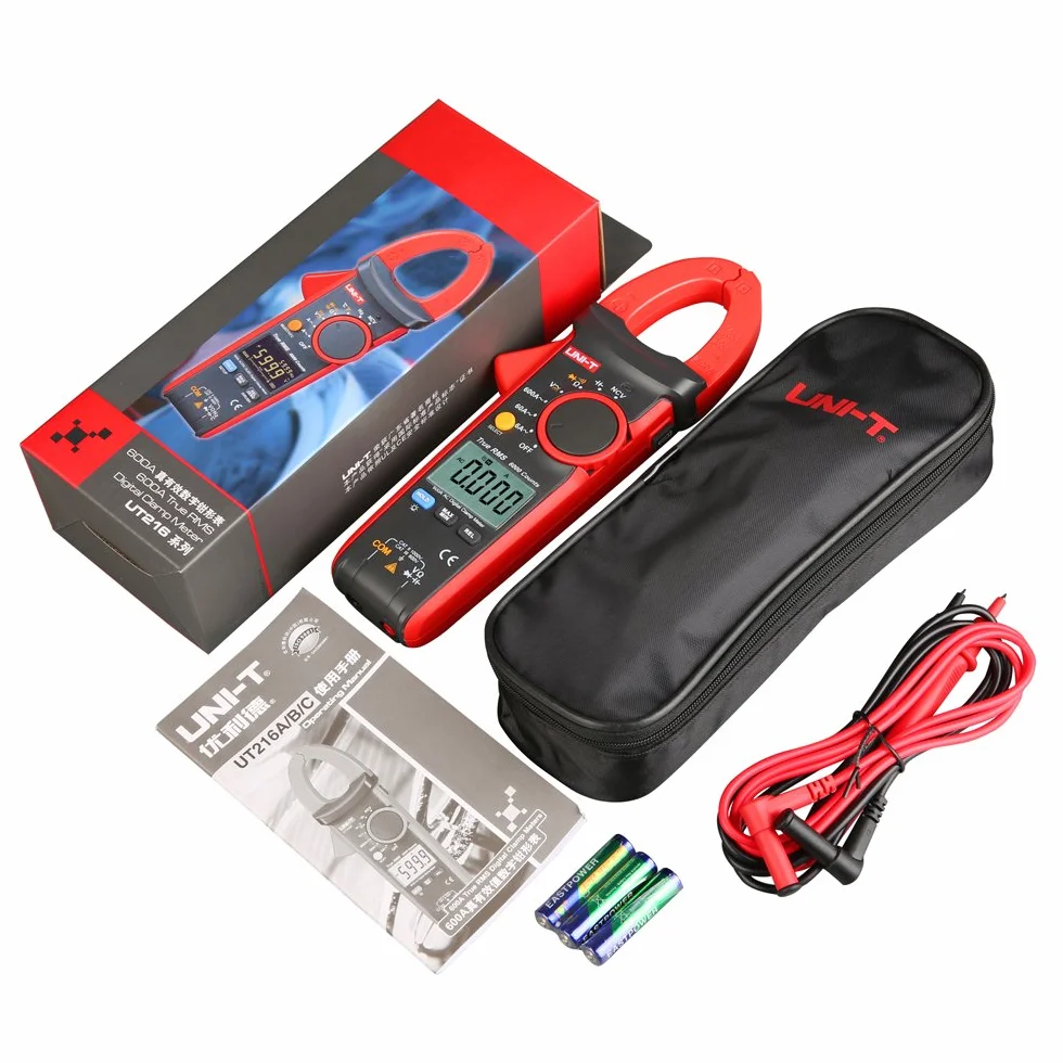 UNI-T UT216C 600A Pinza Amperimétrica Digital AC DC Multímetros de Rango Automático de Corriente NCV V.F.C Diodo LCD Probador de Temperatura de Linterna