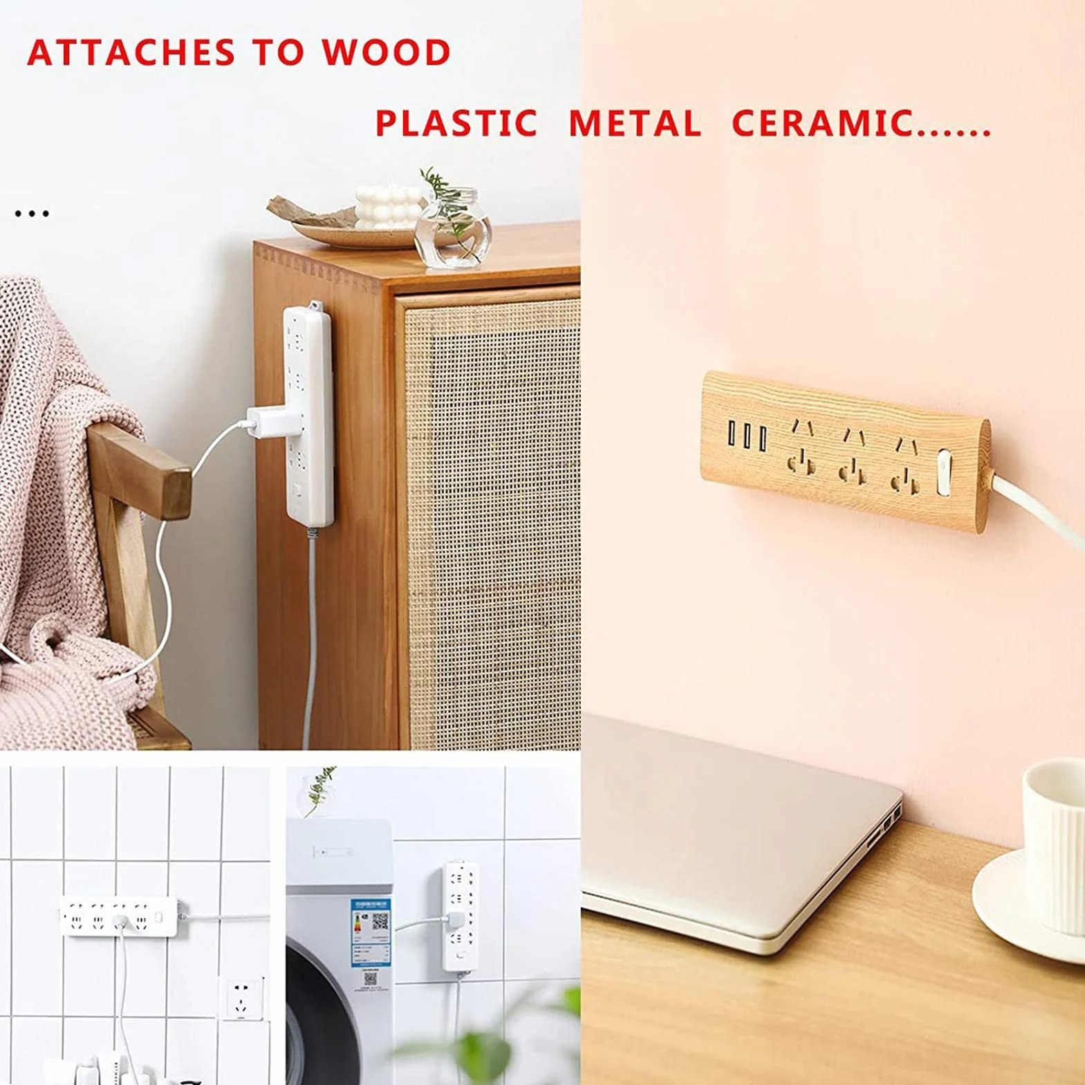 Soporte De Pared para Enchufe, Fijador De Regletas, Soporte Adhesivo para Dados Sin Perforación, Fijador De Enchufes De Escritorio Autoadhesivo para Cocina, Hogar, Oficina Y El Hotel (1/4/8 Piezas)
