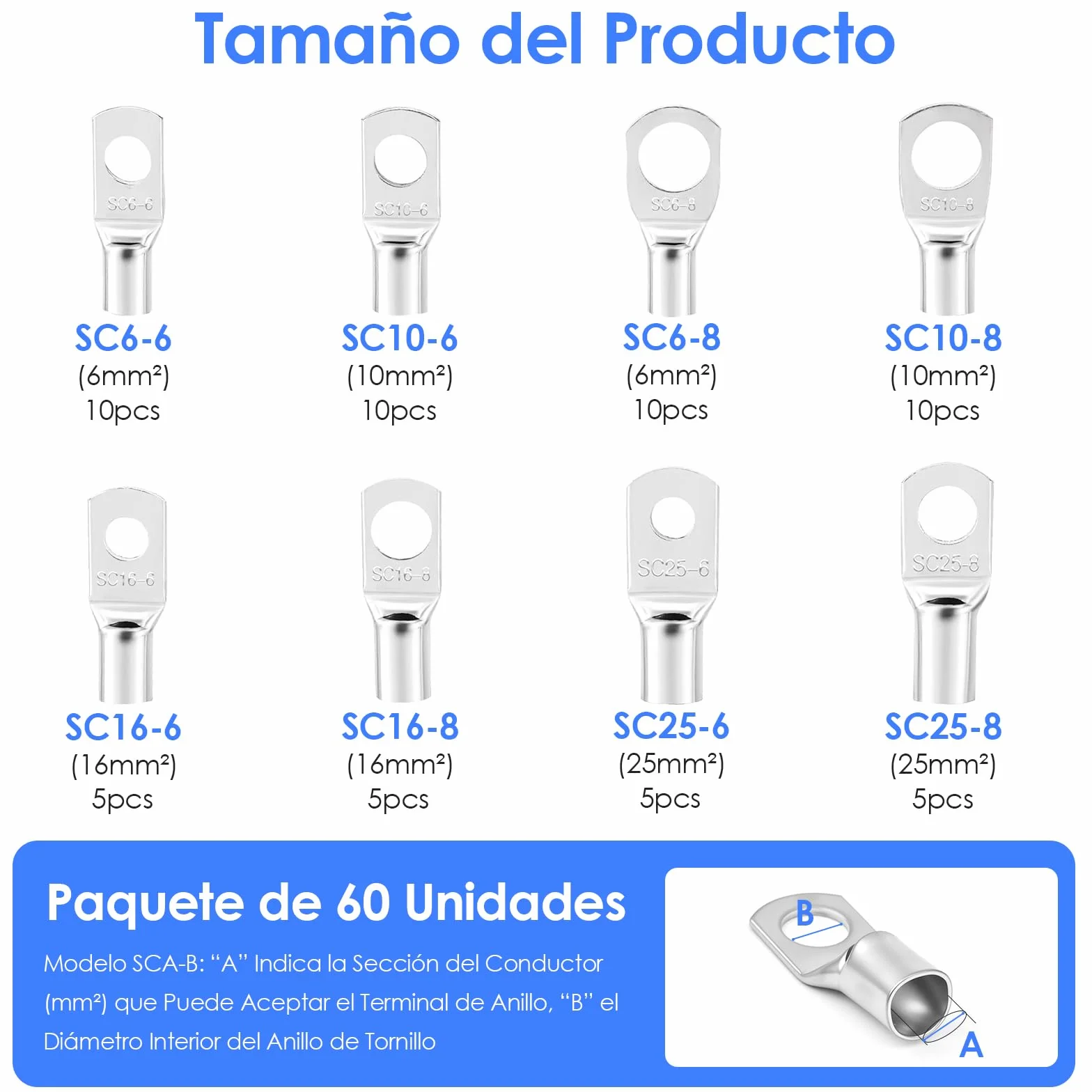ZWOOS Crimpadora Terminales Electricos AWG 10-0, Anillo de Cobre de Batería de 6/10/16/25/35/50 mm² Crimpadora Resistente para Prensa Terminales de Cable (HX50b)