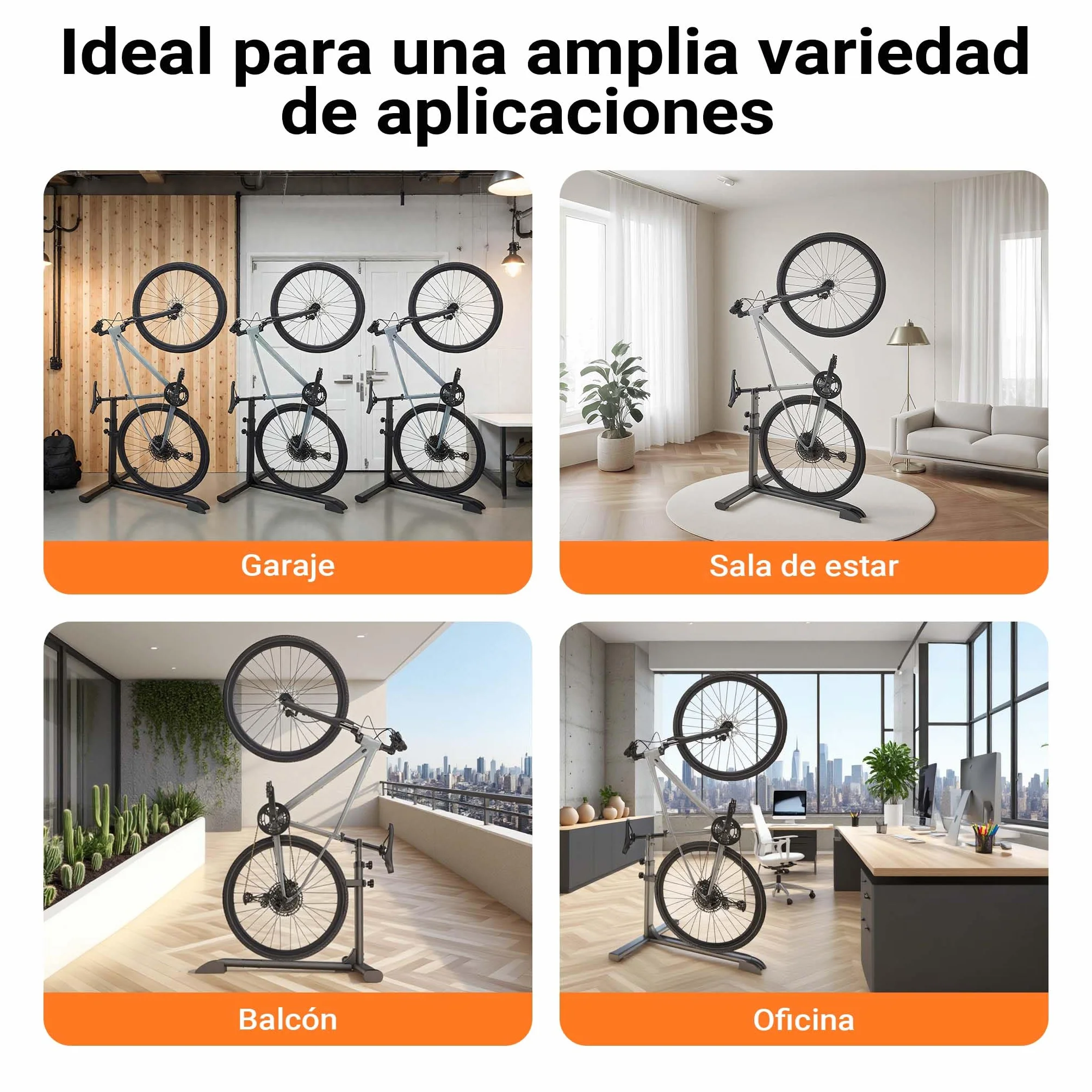 WilTec Soporte de Suelo para Bicicleta de Acero Negro Altura Independiente aparcabicicletas