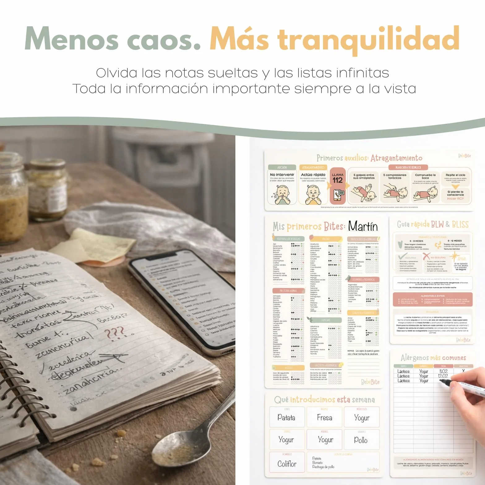 Bebébite Set de 5 Pizarras Magnéticas para Nevera Alimentación Complementaria BLW en Español