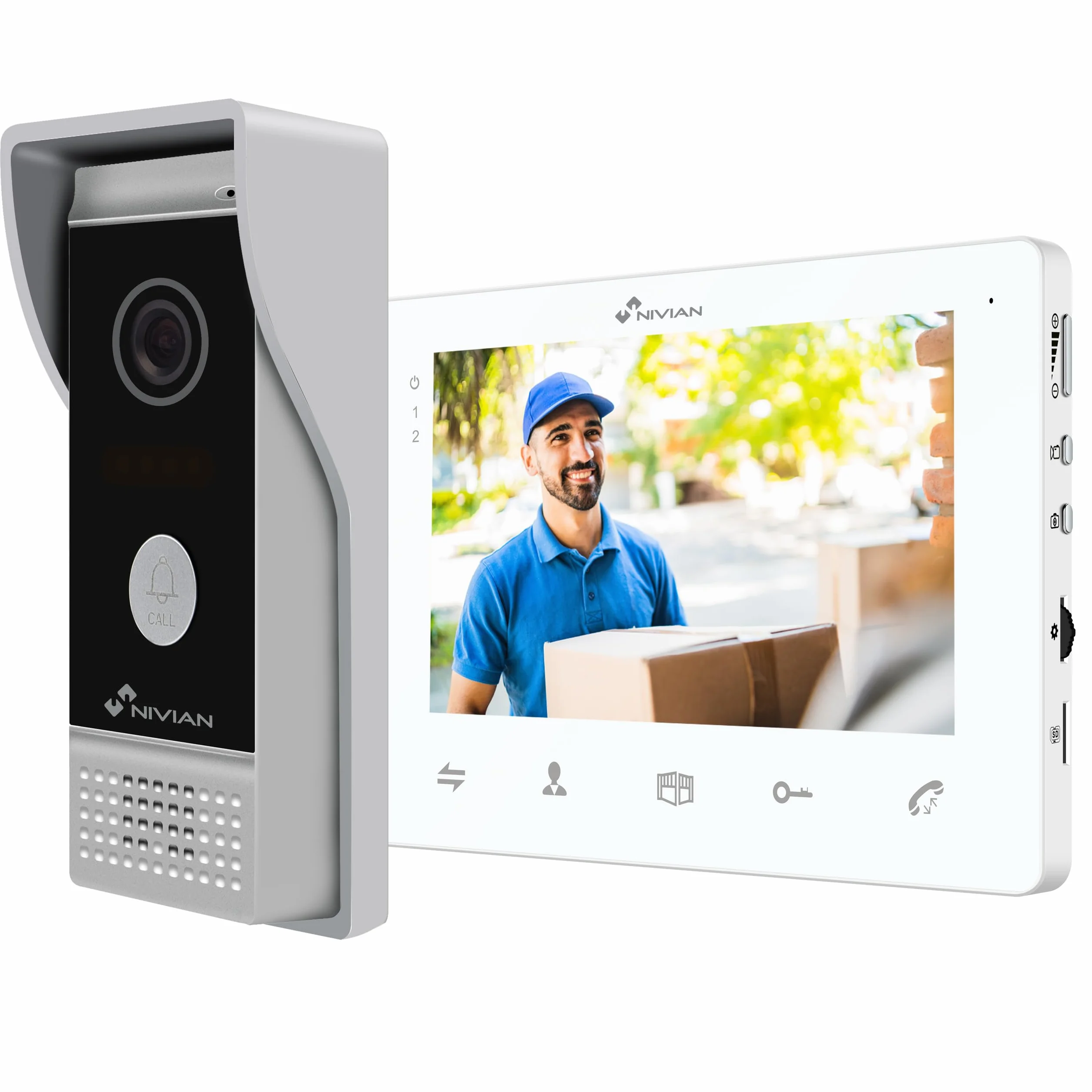 NIVIAN Videoportero 2 Hilos Analógico Monitor 7" IP65 Antivandálica Visión Nocturna Abrepuertas Eléctrico