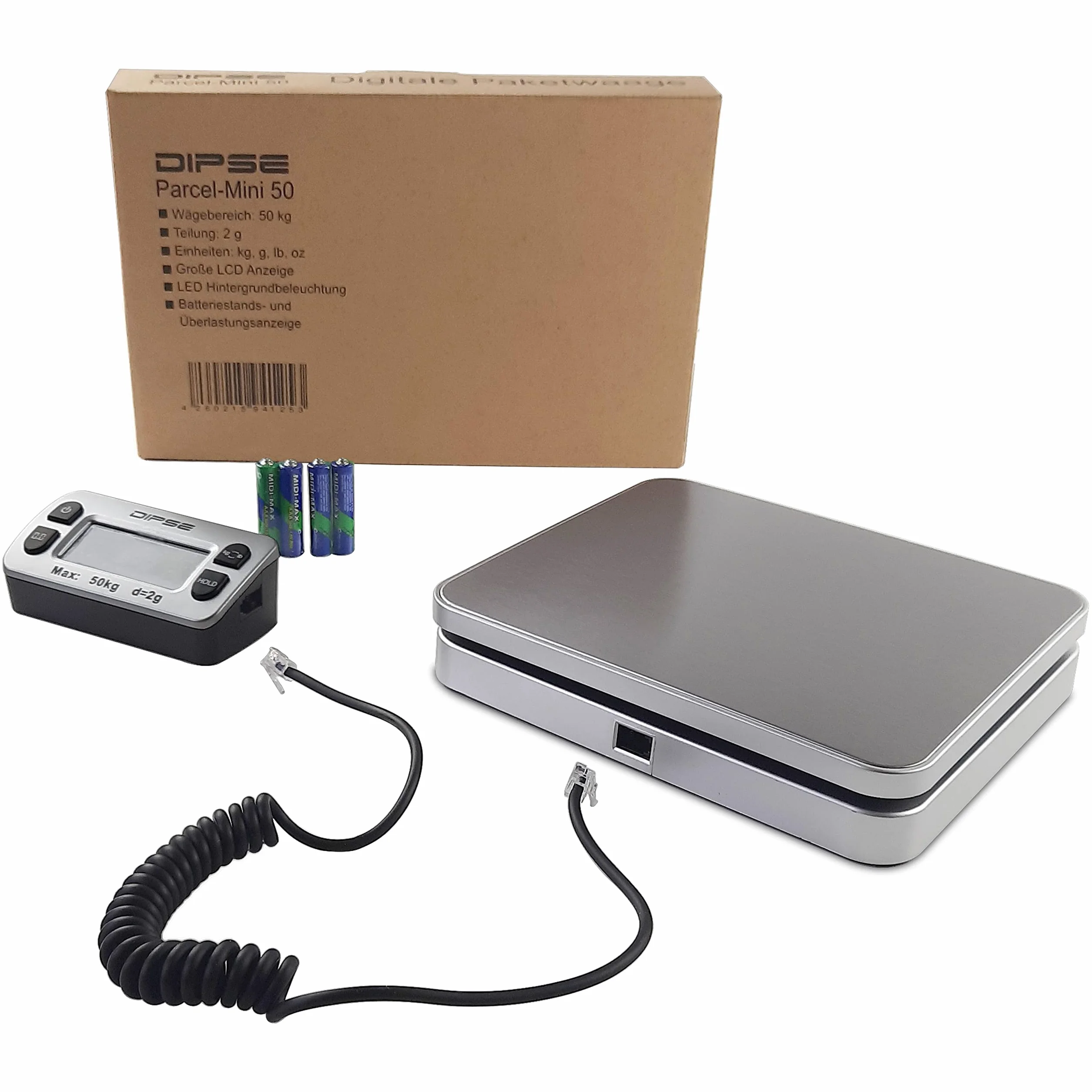 Dipse Parcel Mini Balanza de paquetes 50kg x 0,002kg pantalla externa