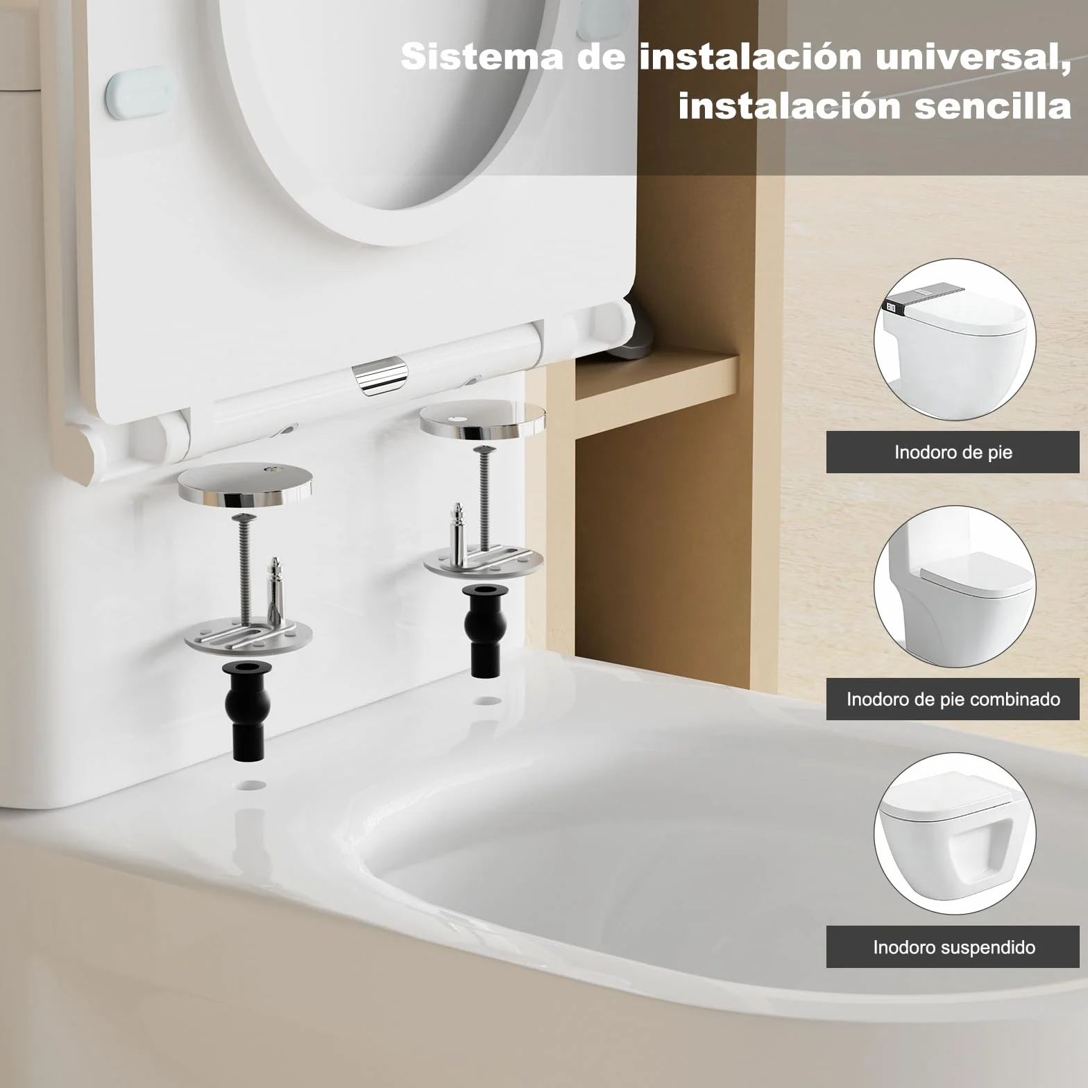 SURFOU Asiento de Inodoro Universal en Forma de D, Duroplast, Cierre Suave, 200 kg, Desmontaje Rápido