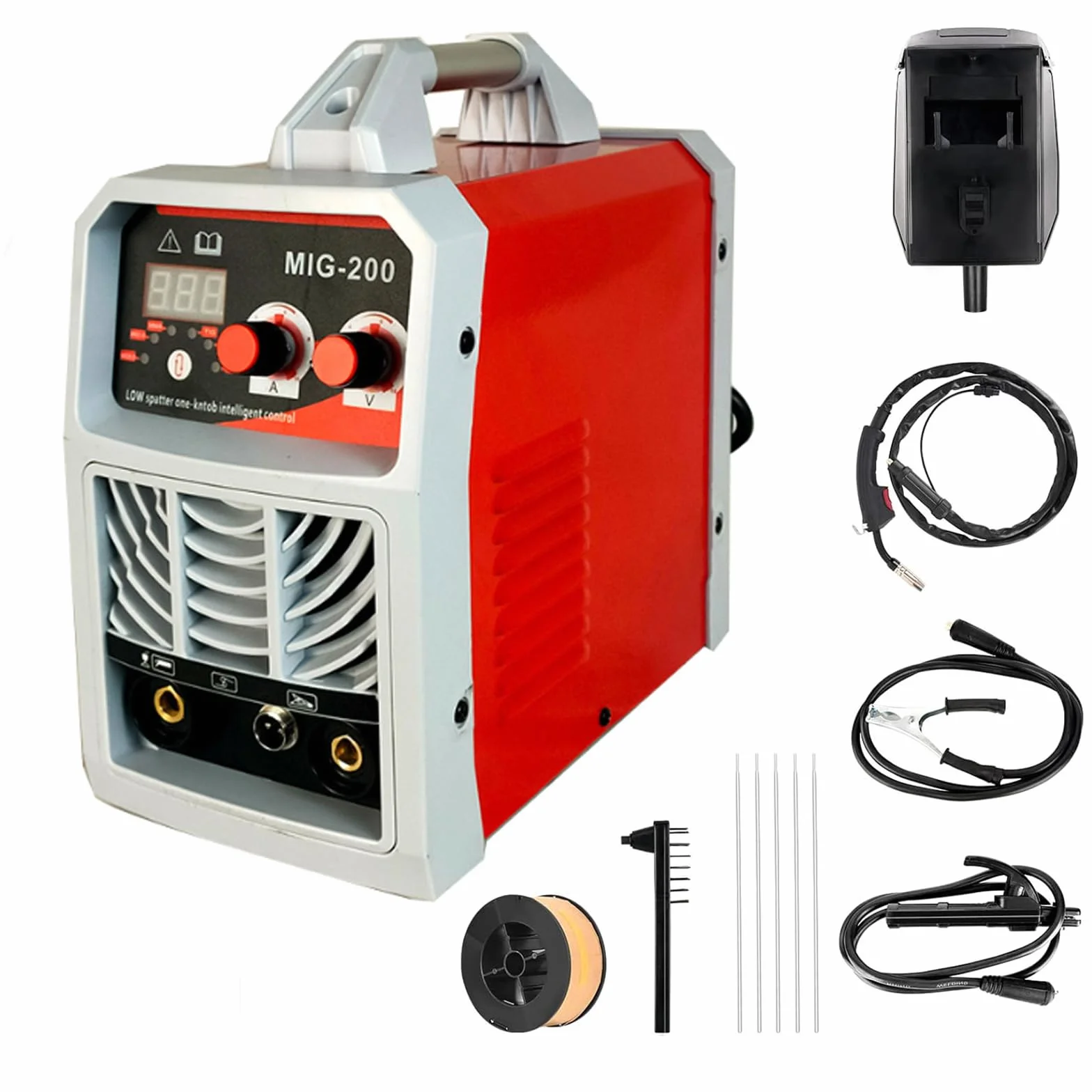 Soldador Inverter 3 en 1 MIG-200, Soldador de Hilo Sin Gas y con Gas, MMA y TIG, 200A IGBT, Pantalla Digital LED, Kit Completo para Bricolaje y Profesionales