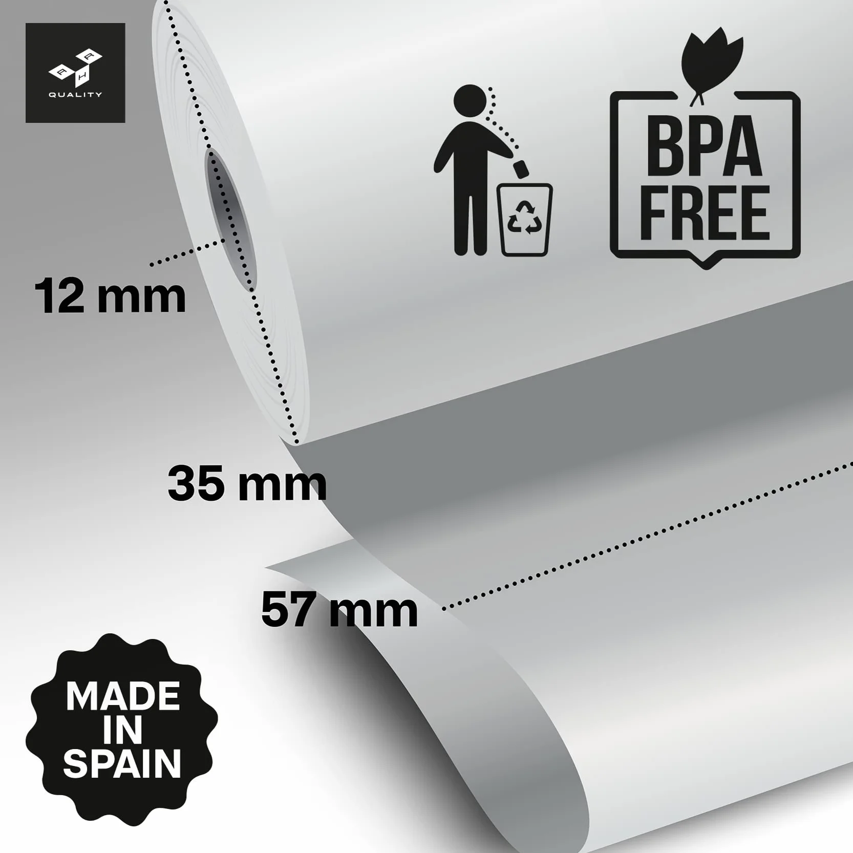 Rollos de Papel Térmico Blanco 57x35x12 mm Para TPV Sin BPA - Papel Termico 57mm - Papel Datáfono de Alta Durabilidad (20)