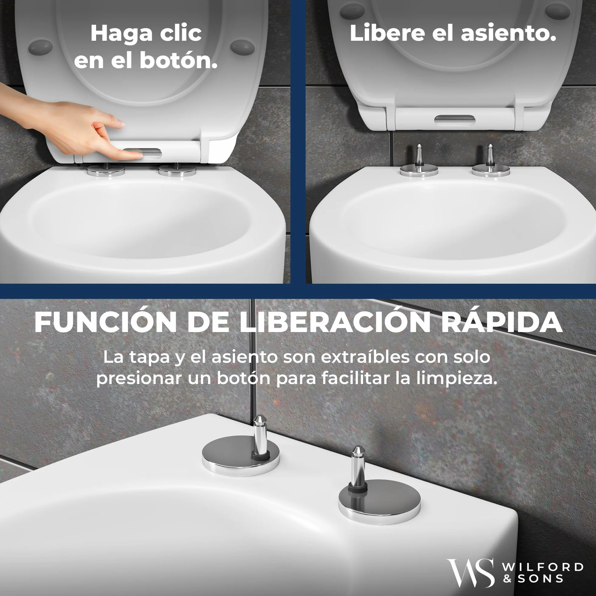 Wilford & Sons Tapa de Inodoro PREMIUM - Asiento WC con Cierre Suave - Tapa de Inodoro Forma O blanca - Asiento de Inodoro - Asiento de Toilette Desmontable - Limpieza Fácil - Duroplast