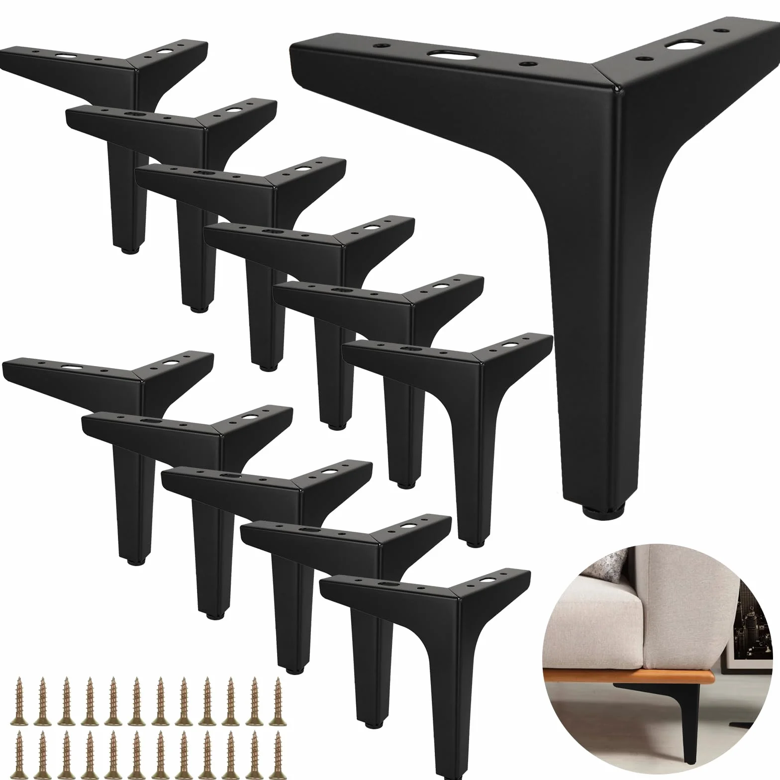 SENENQU 12 Piezas Patas para Muebles Negras 15 cm, Patas para Mesas y Sofá con Tornillos, Pies Metálicos de Acero Resistente para Armario, Mueble de TV y Cama