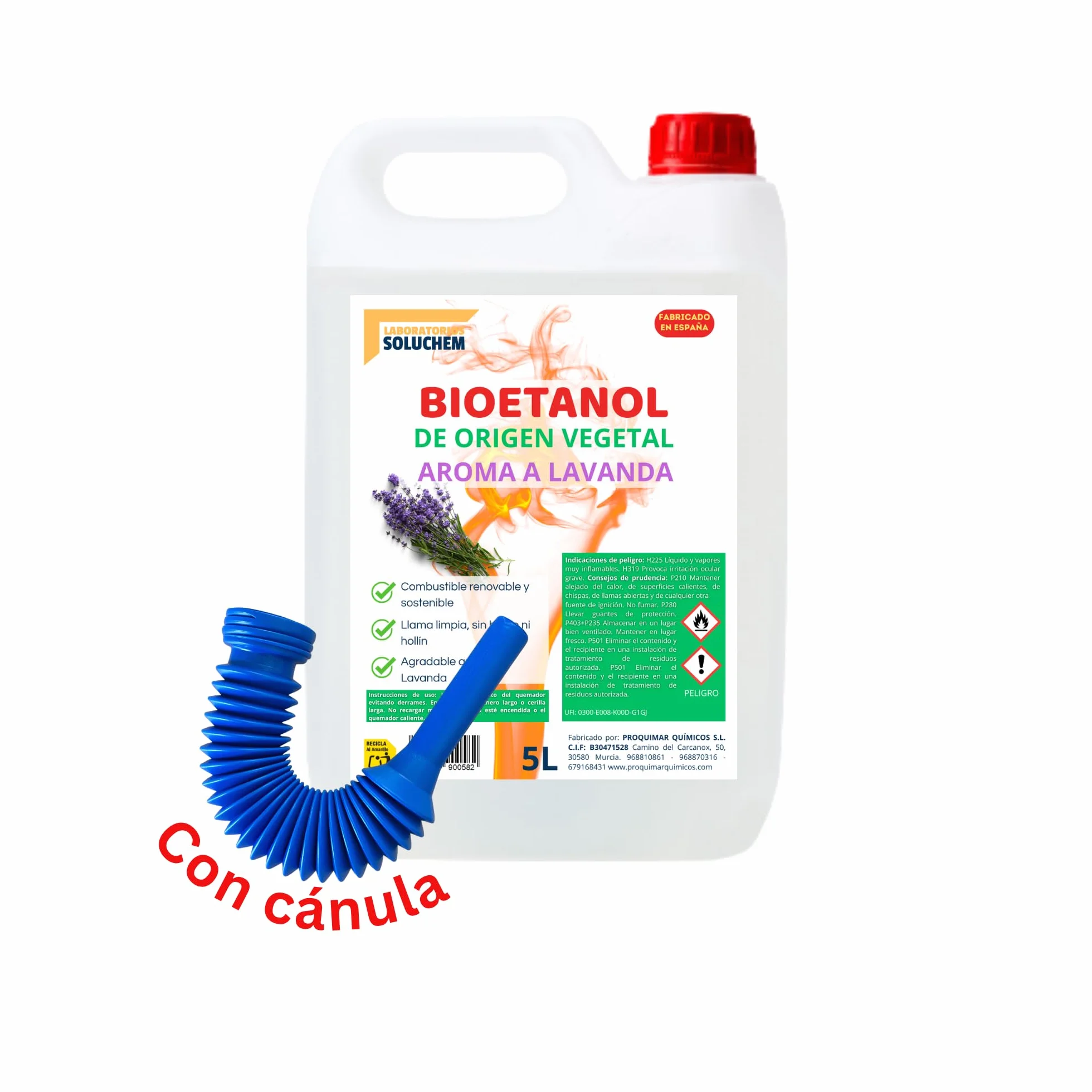 Bioetanol 99,9% Origen Vegetal con Aroma a Lavanda Combustible Limpio Sin Humo Ecológico Renovable 5 litros