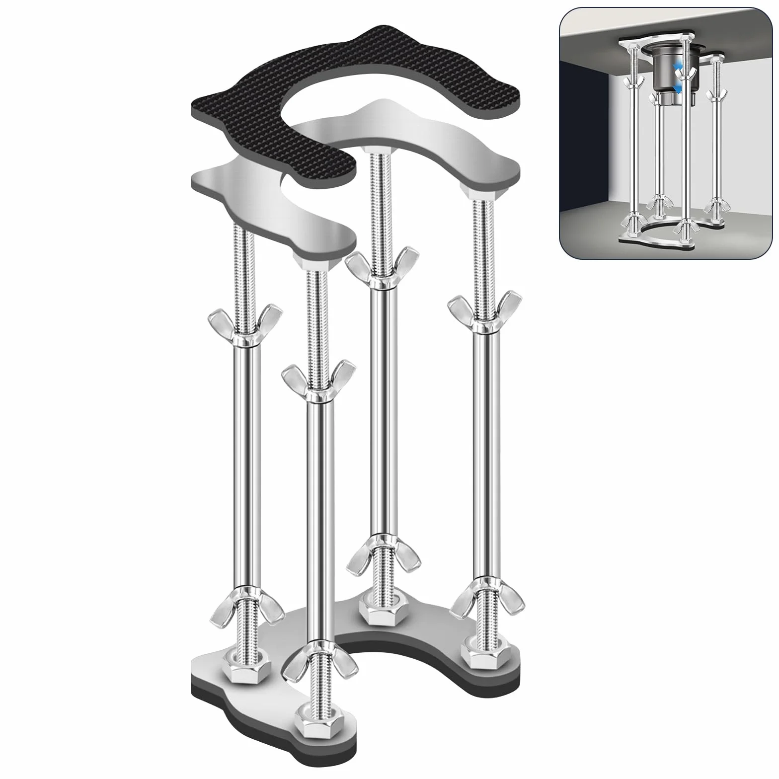 Soporte de fregadero de cocina para montaje inferior, kit de reparación de fregadero vertical con almohadillas antideslizantes que absorben los golpes, soporte ajustable de acero inoxidable