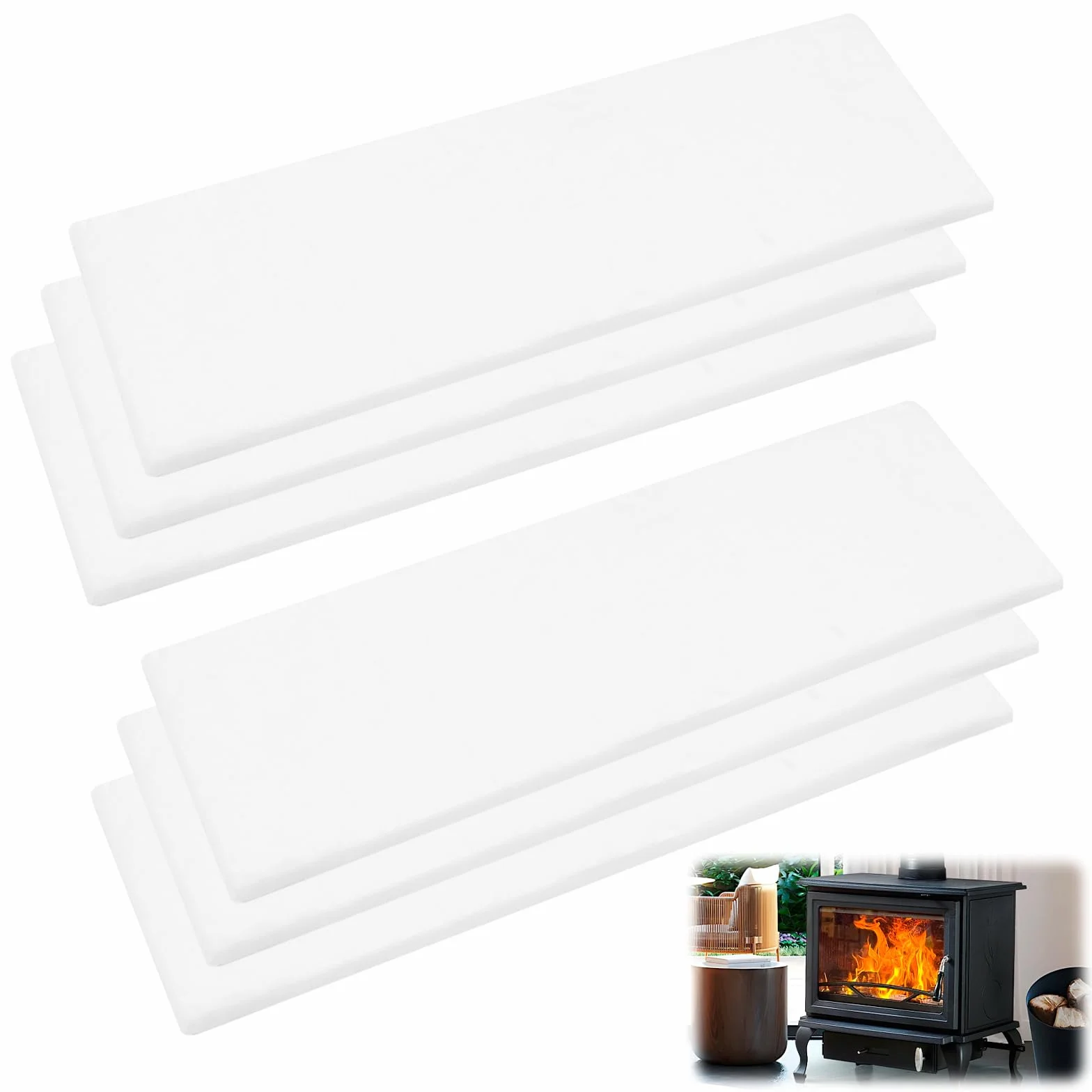 Lana de Cerámica para Bioetanol, 6 Piezas Fibra Cerámica Recortable para Chimeneas, Esponja para Quemador de Etanol/Gel, 30x10x1.3cm (12"x4"x0.5") Blanco