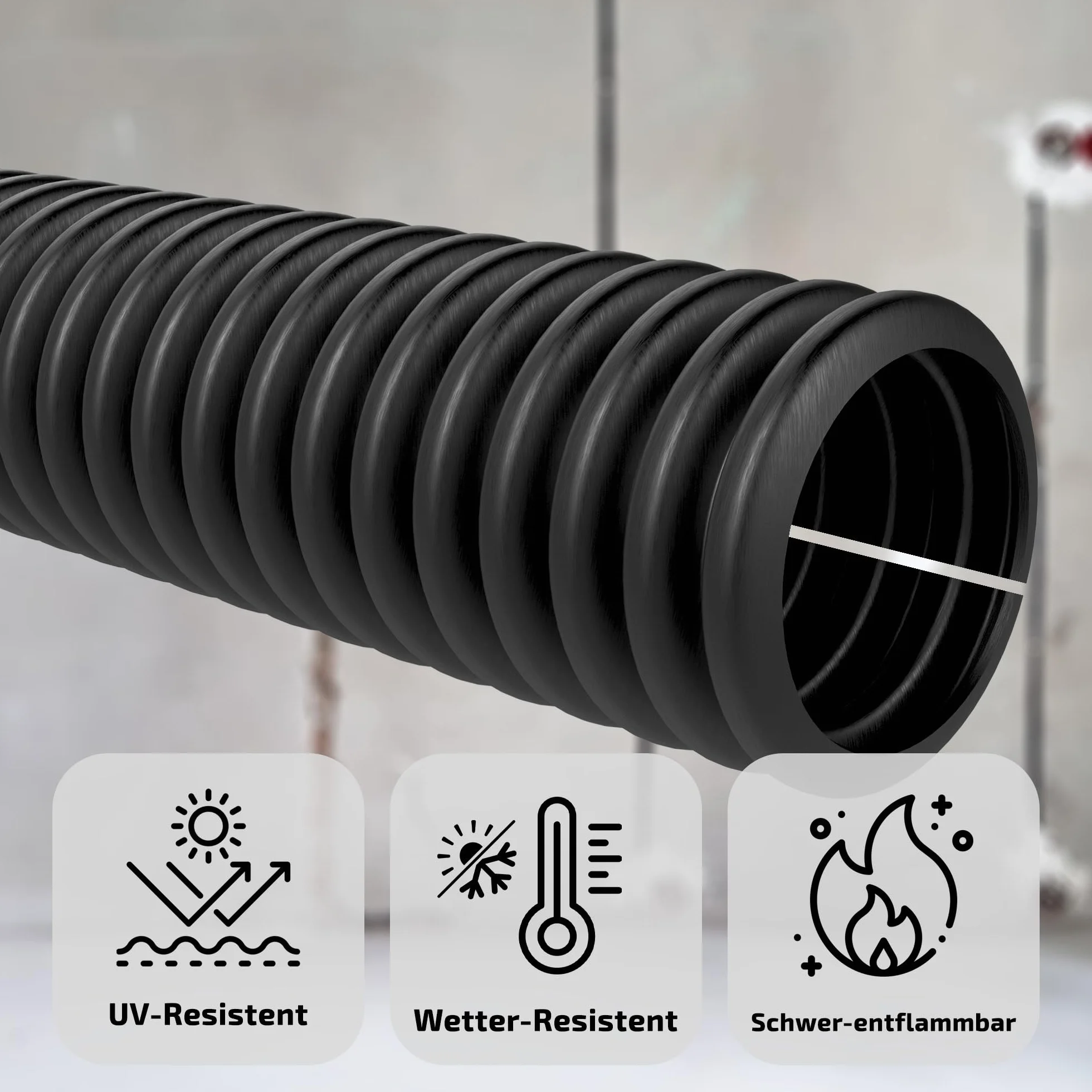 Tubo corrugado para protección de cables y protección contra martas, resistente a los rayos UV, flexible, flexible, tubo aislante, para protección de cables y protección contra martas (ranuradas), NW