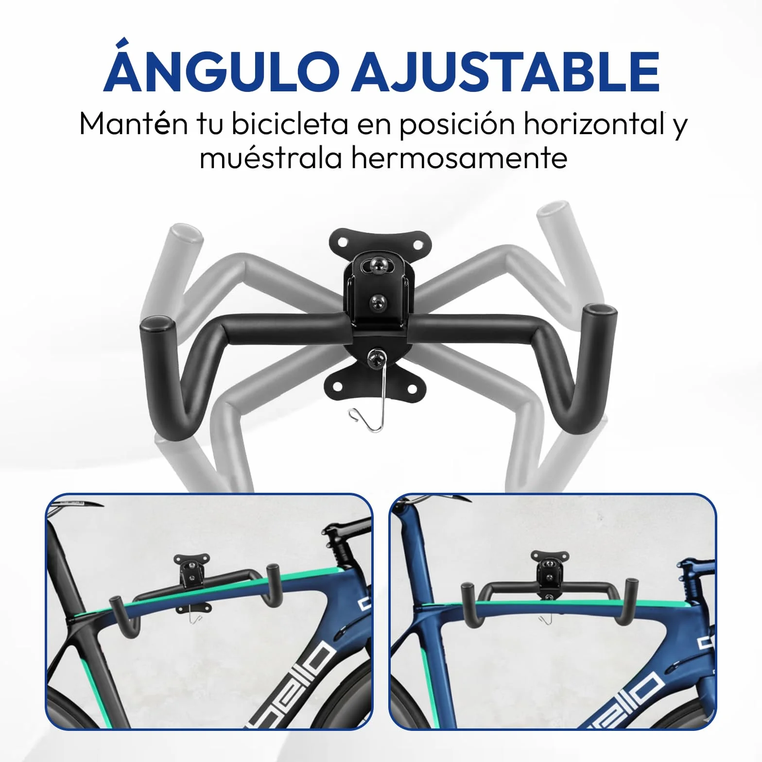 Samos® Soporte Bicicletas Pared Plegable – Colgador de Bicicleta de Universal con Ganchos Revestidos y Estructura de Acero – Soporte Pared Bicicleta Ajustable para Montaña, Carretera o Paseo
