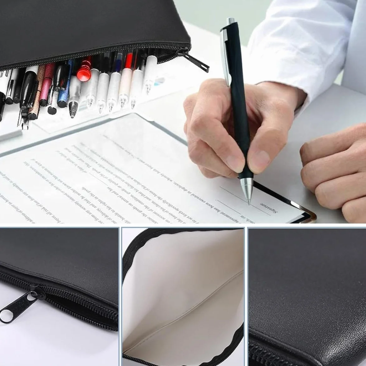 Bolsas de Documentos con Cremallera a Prueba de Agua 28 x 15 cm, Bolsa de Seguridad para Dinero, Pasaportes, Archivos, Beige Negro Azul