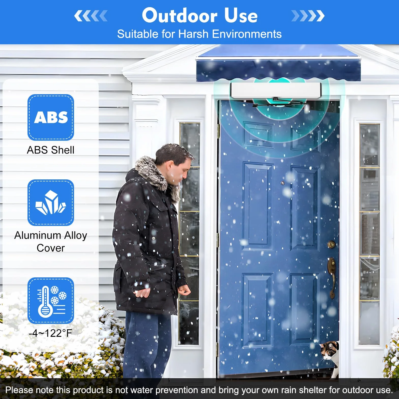 Abridor de Puerta Automático 50W Accionamiento Automático para Puerta 120 Grados Automatic Swing Door Opener 15m Remote Control 30kg Closing Force IP12D con 5 ID Cards y 1 Sensor