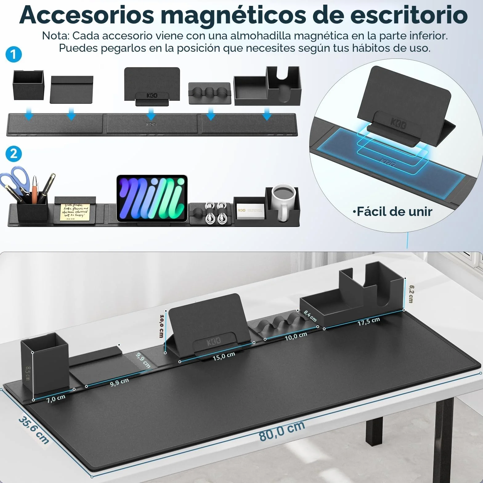 KDD 6 en 1 Alfombrilla Escritorio XXL Set, Tapete Escritorio & Alfombrilla Ratón Gaming 80x35.5cm