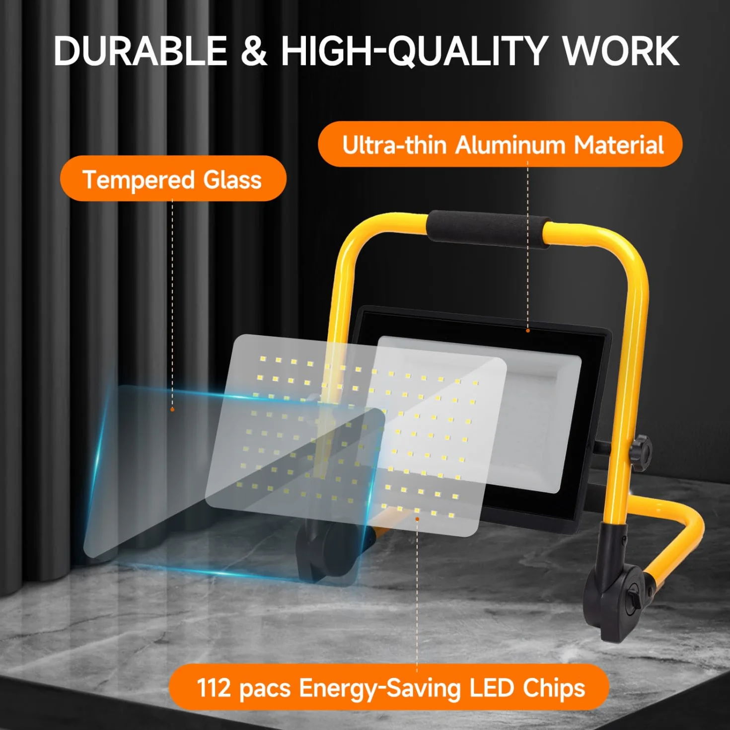 Aigostar Foco de Trabajo LED 100W,9000LM,Foco LED Portátil con Cable de 4M,Enchufes Con Interruptor Estanco,IP65 Impermeable,Soporte plegable,Uso en Interior y Exterior,para Obra, Taller,6500K