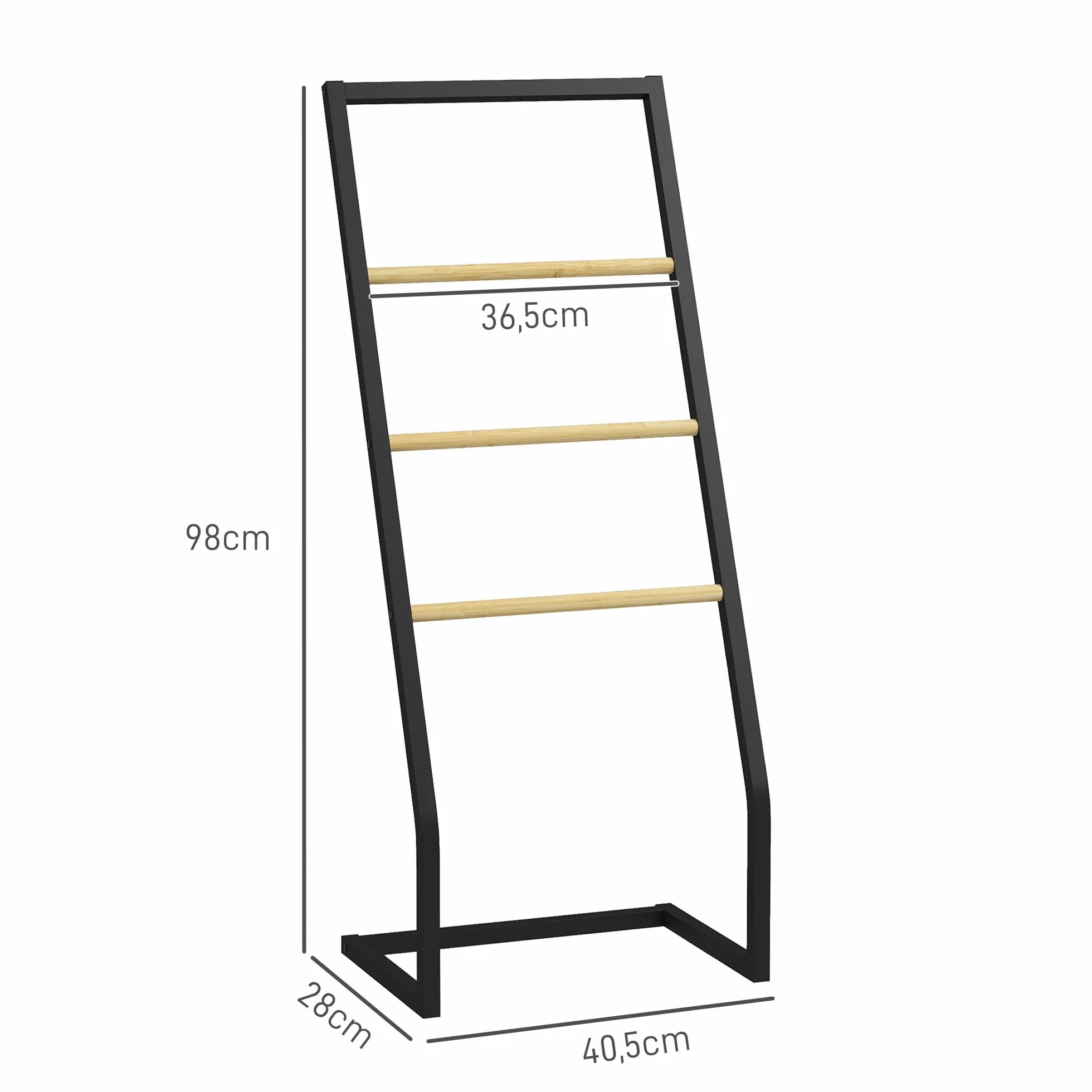 HOMCOM Toallero de Pie Toallero para Baño con 4 Barras de Bambú y Acero para Lavadero 40,5x28x98 cm Negro y Natural